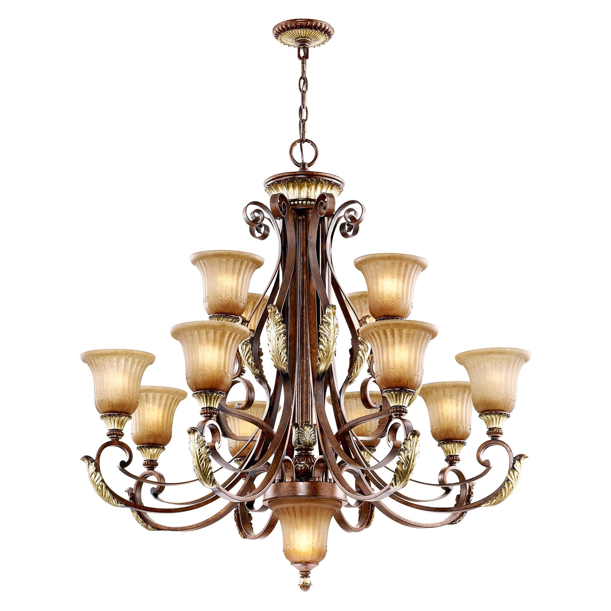 Villa Verona 13-Light Chandelier in Bronze with Rustic Art Glass