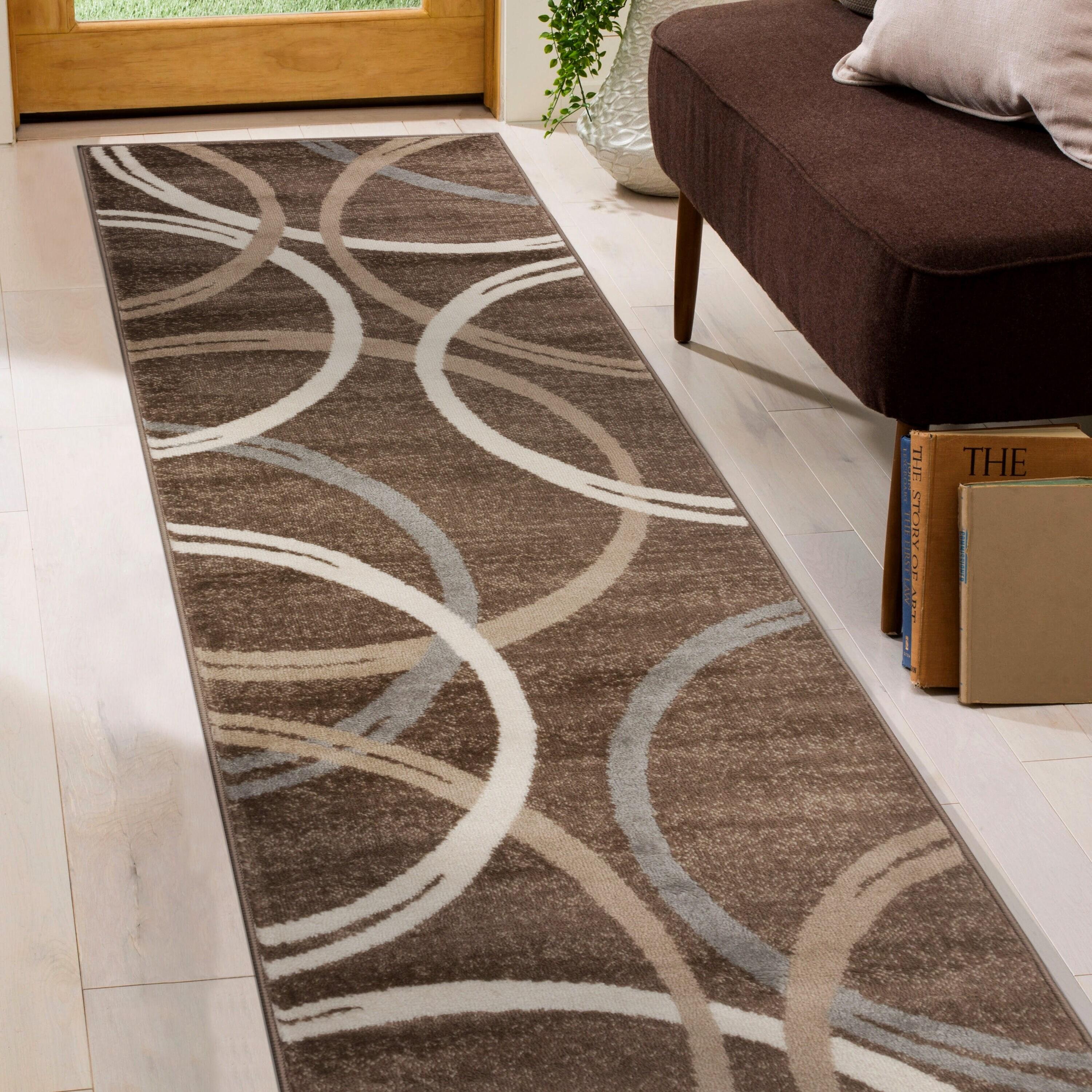 World Rug Gallery Contemporary Abstract Circles Design Brown 2' x 7' Runner Rug
