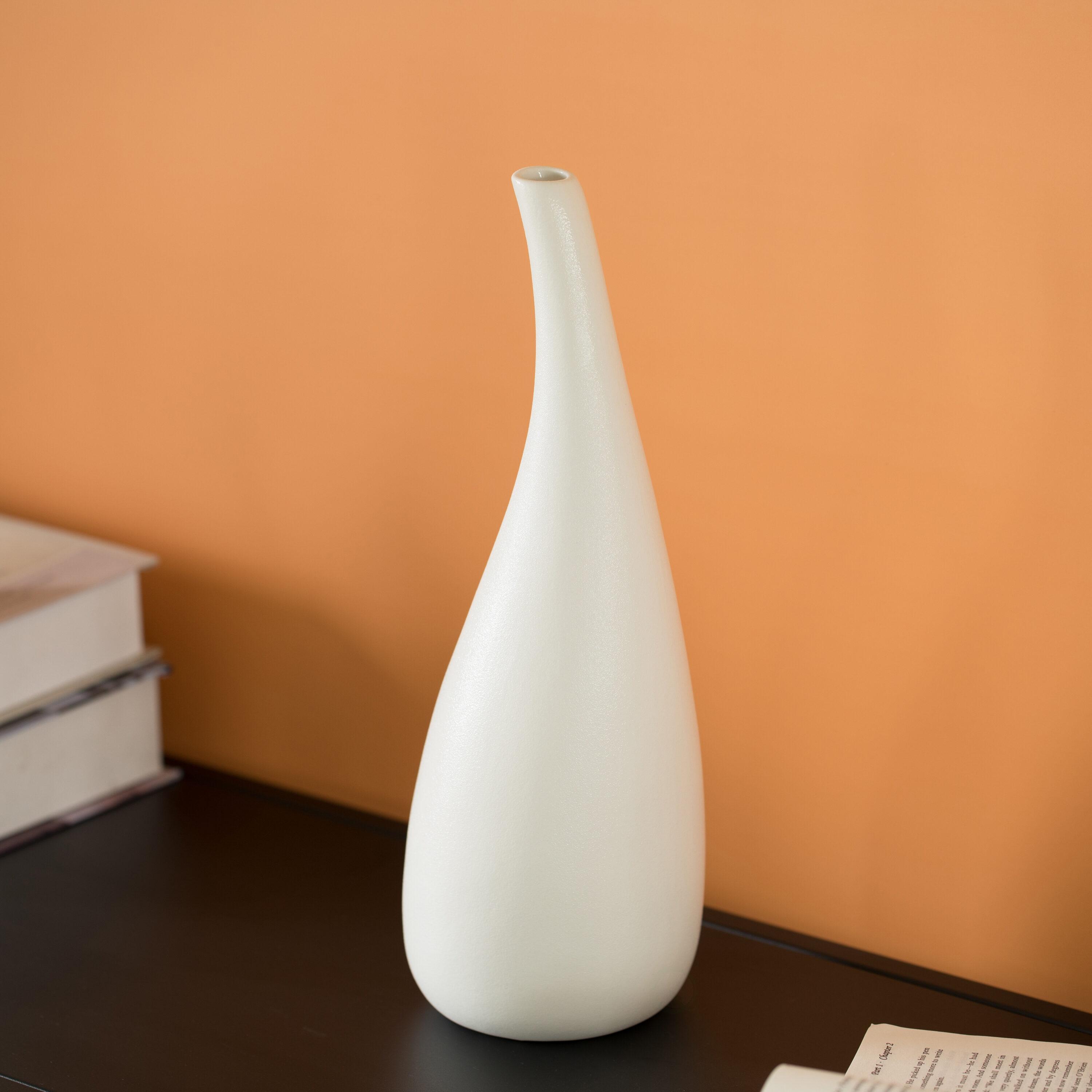 Uniquewise White Contemporary Unique Teardrop Shaped Ceramic Table Vase Flower Holder,12.5 Inch