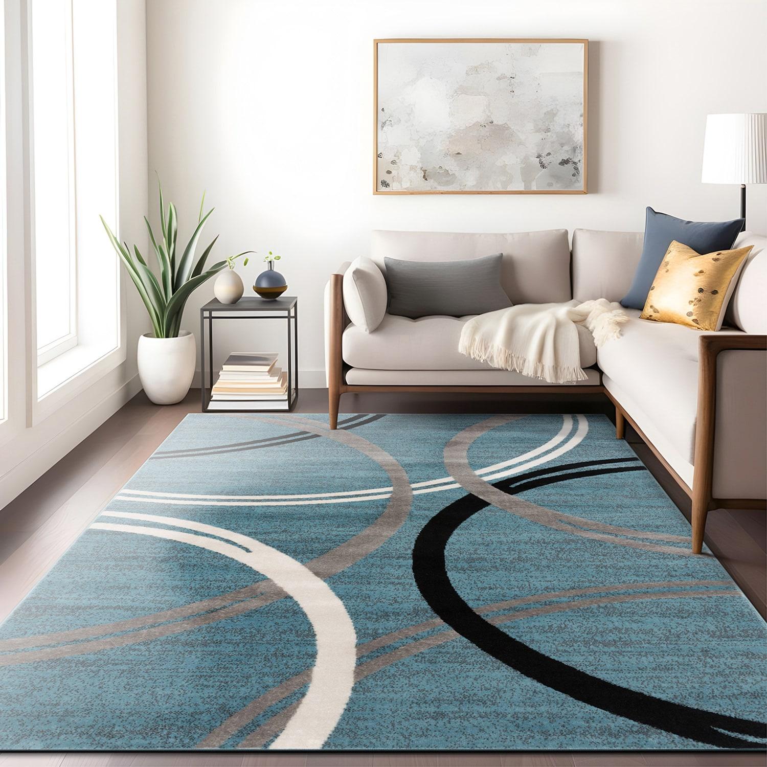 World Rug Gallery Contemporary Abstract Circles Design Blue 5'3" x 7'3" Area Rug