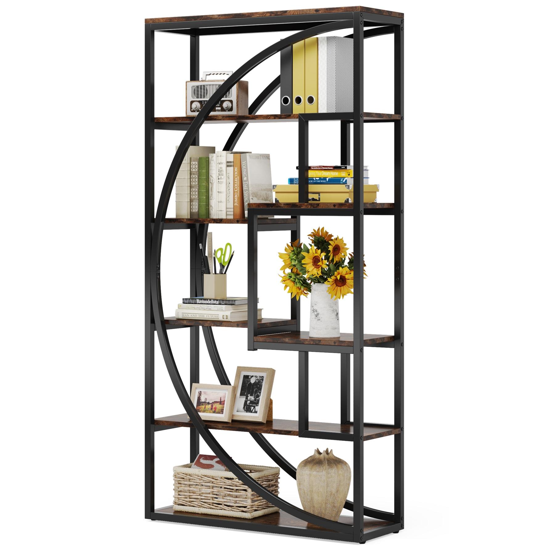 Hommoo Industrial Bookshelf Bookcase with 8 Open Storage Shelf Rustic Brown & Black