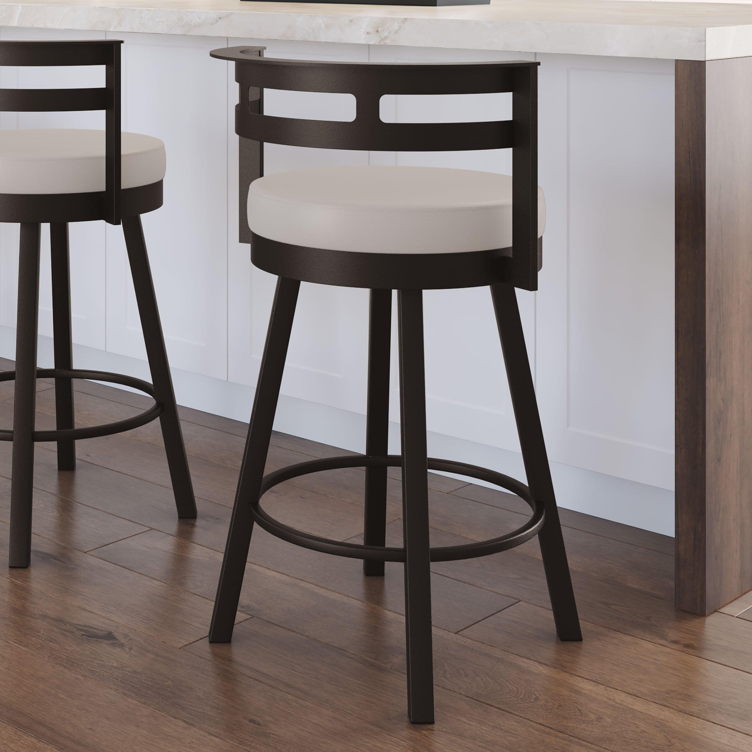 Amisco Render Upholstered Counter Height Barstool Cream/Dark Brown: Faux Leather, Steel Frame, 26" Seat