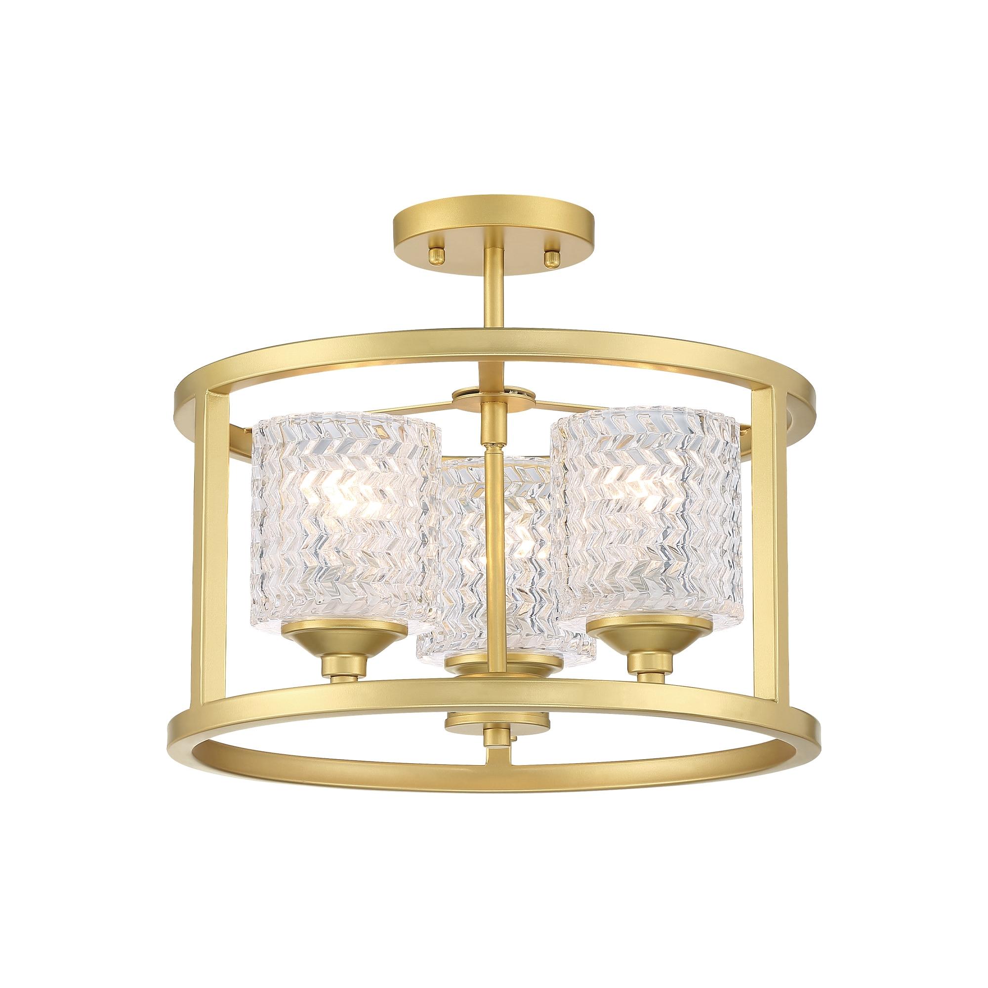 ACROMA Moulins 3-light Modern Farmhouse Semi-Flush Mount Ceiling Lights - 15'' Satin Brass