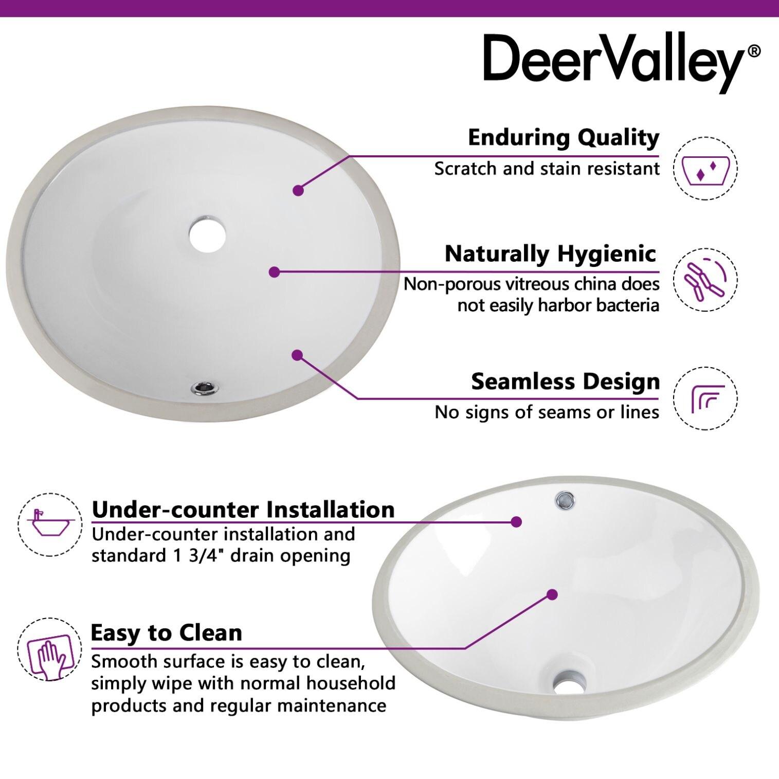 DeerValley Liberty 16.54" L x 13.39" W x 7.48" H Oval Vitreous China Undermount Bathroom Sink with Overflow