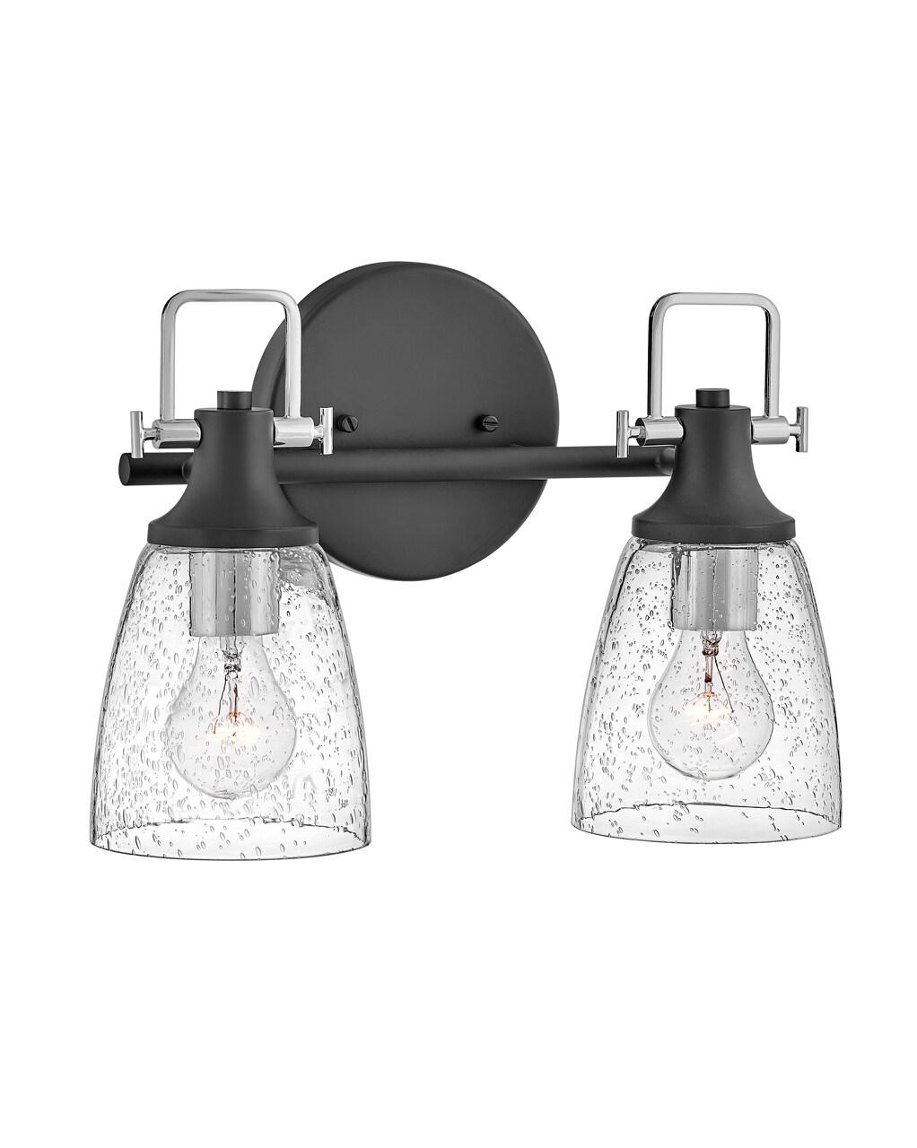 Easton Two-Light Bath Vanity Fixture w/ Clear Seedy Glass Shades