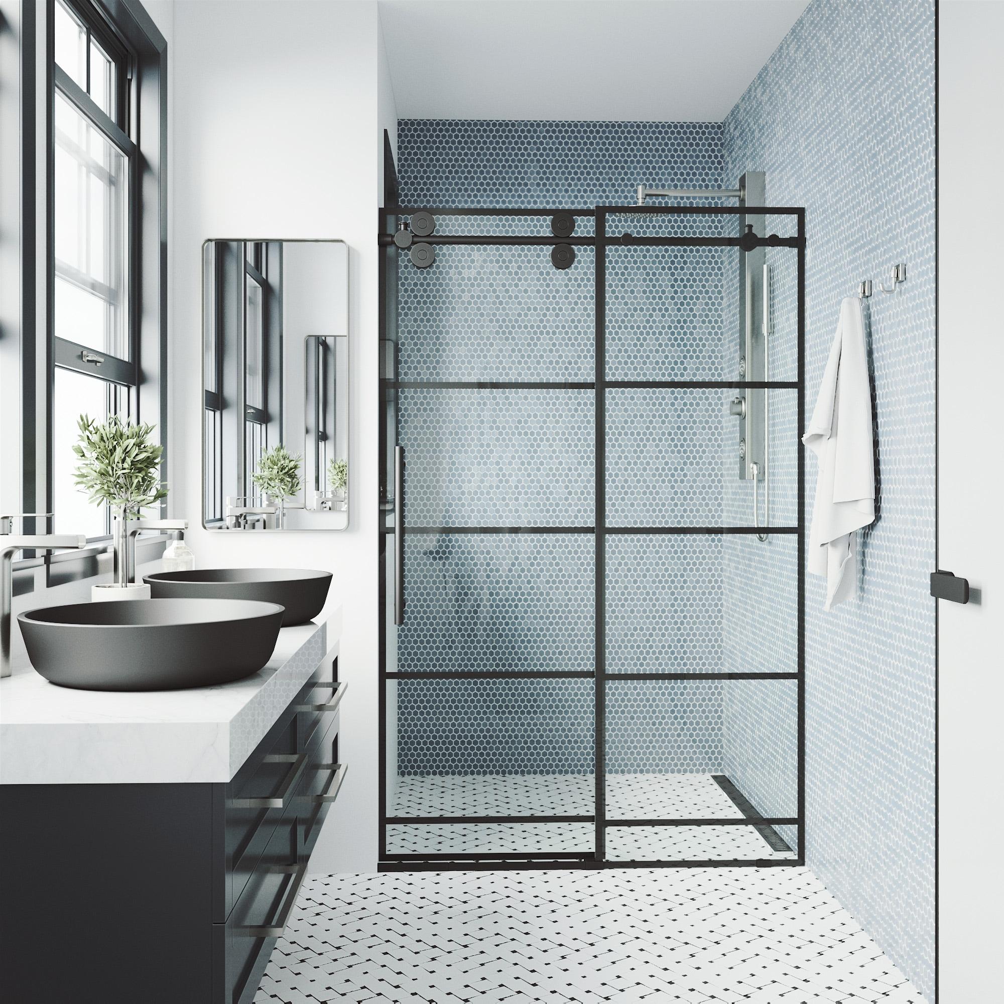 Elan 64-68" W x 74" HSliding Frameless Shower Door in Matte Black with 3/8" Clear Glass