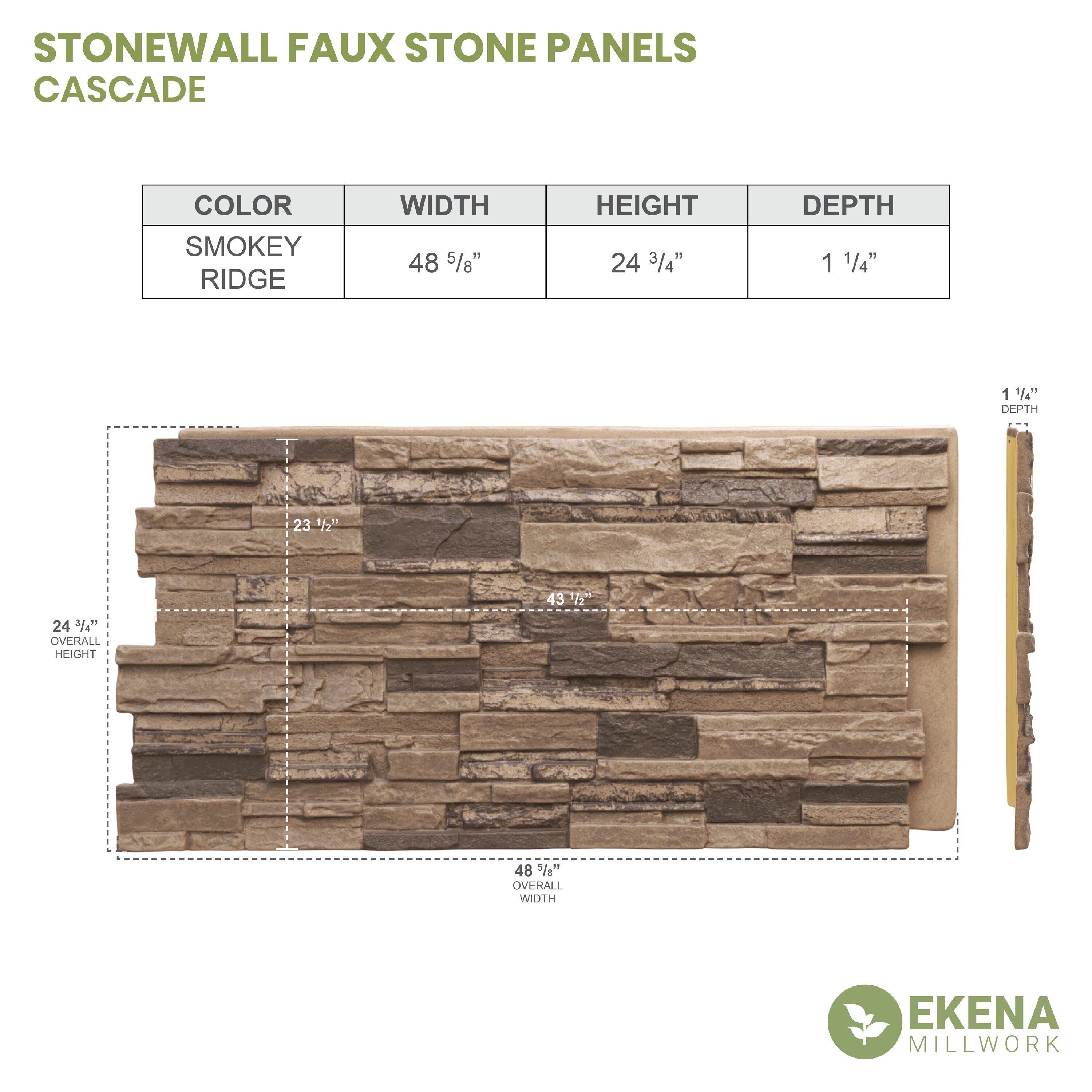Cascade Stacked Faux Stone 24.75" x 48.625" Wall Paneling