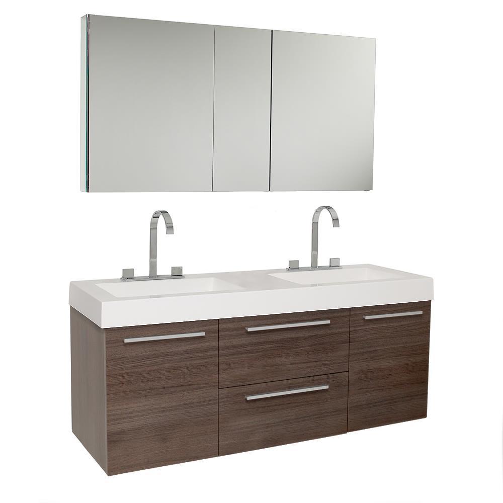 Opulento 54"Gray Oak Dbl Sink Bathroom Vanity & Medicine Cabinet