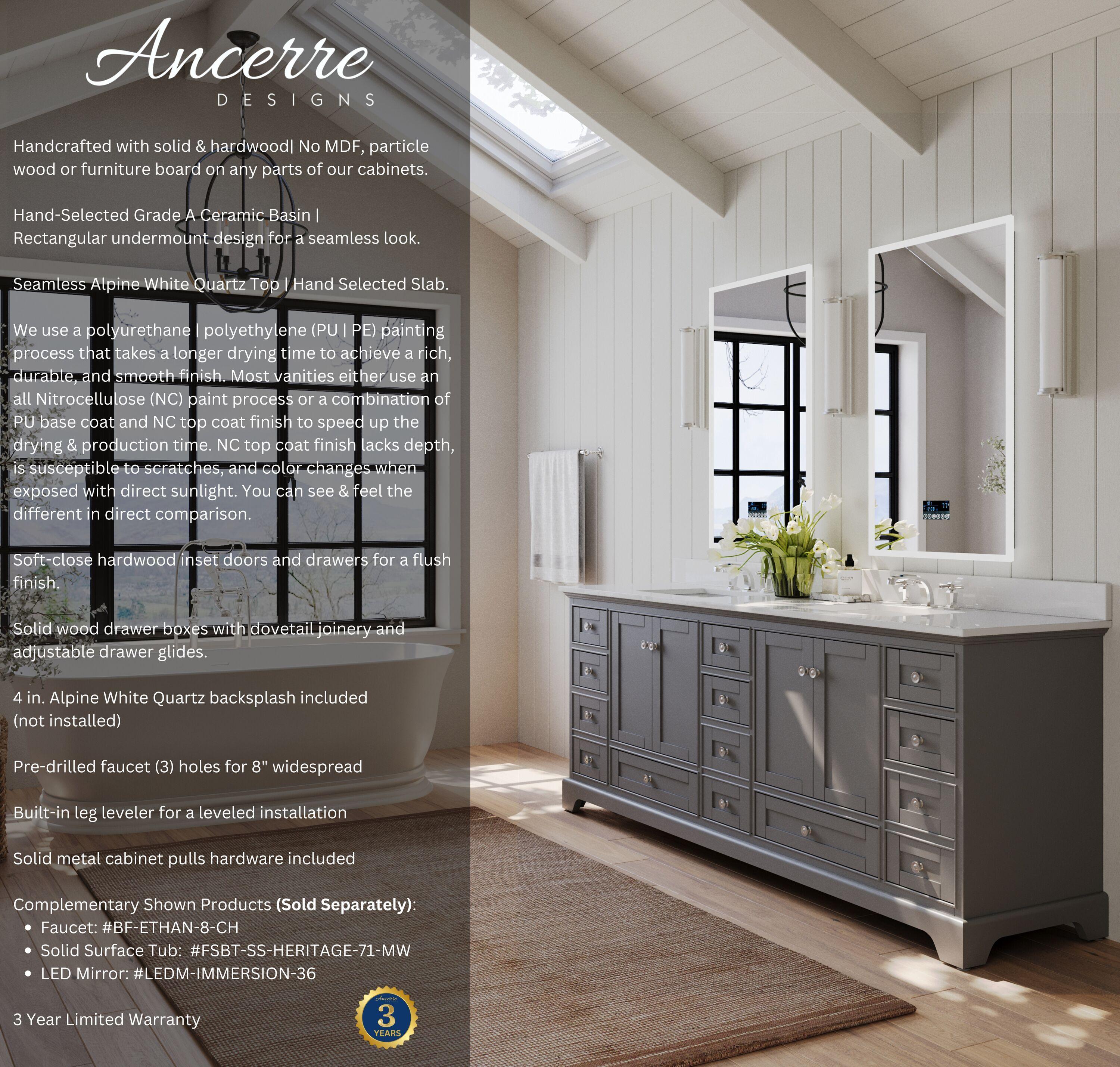 Audrey 84 in. Bath Vanity Set in Sapphire Gray with Quartz Calacatta Laza Top