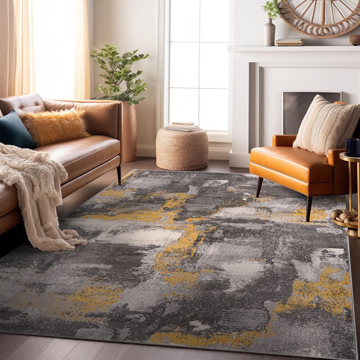 World Rug Gallery Brighton Modern Abstract Area Rug - Yellow 3'3"x5'