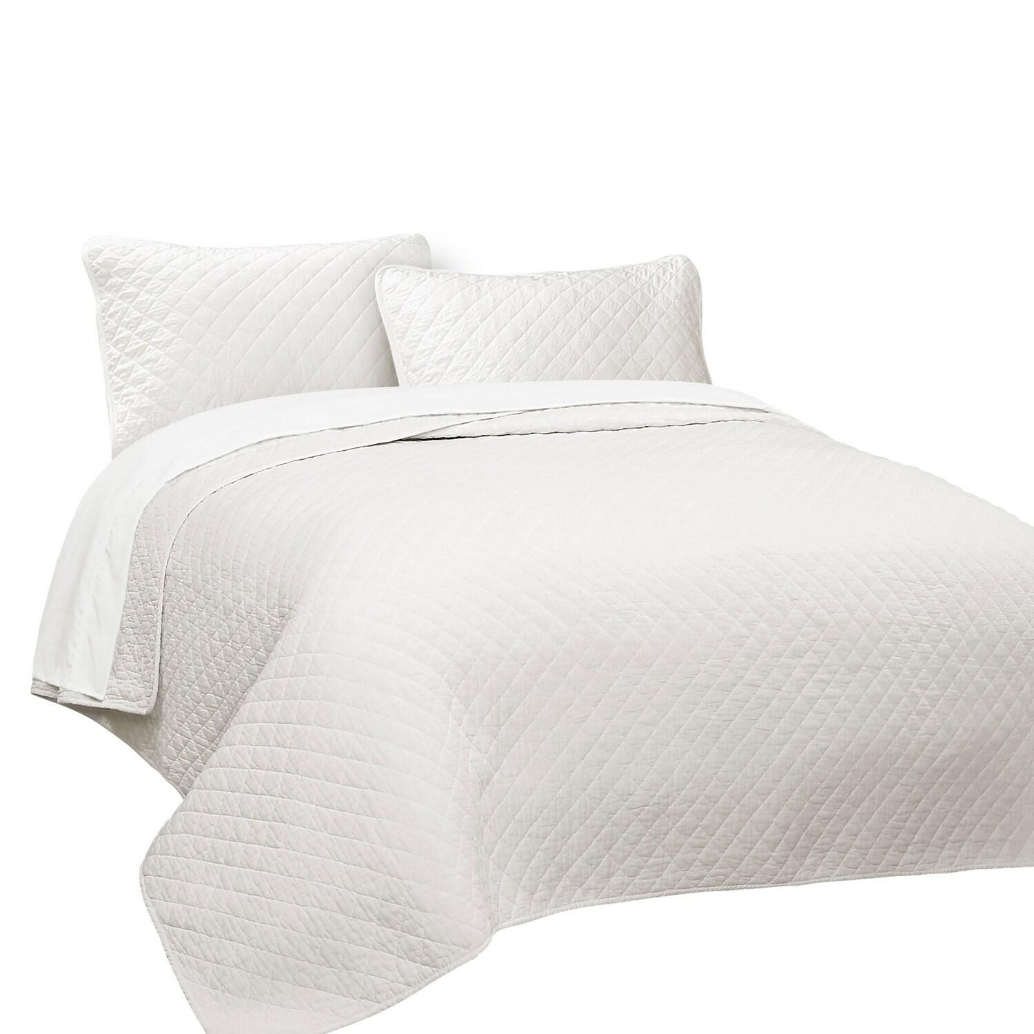 Lush Decor Ava Diamond Oversized Cotton Quilt White 3Pc Set Cal King