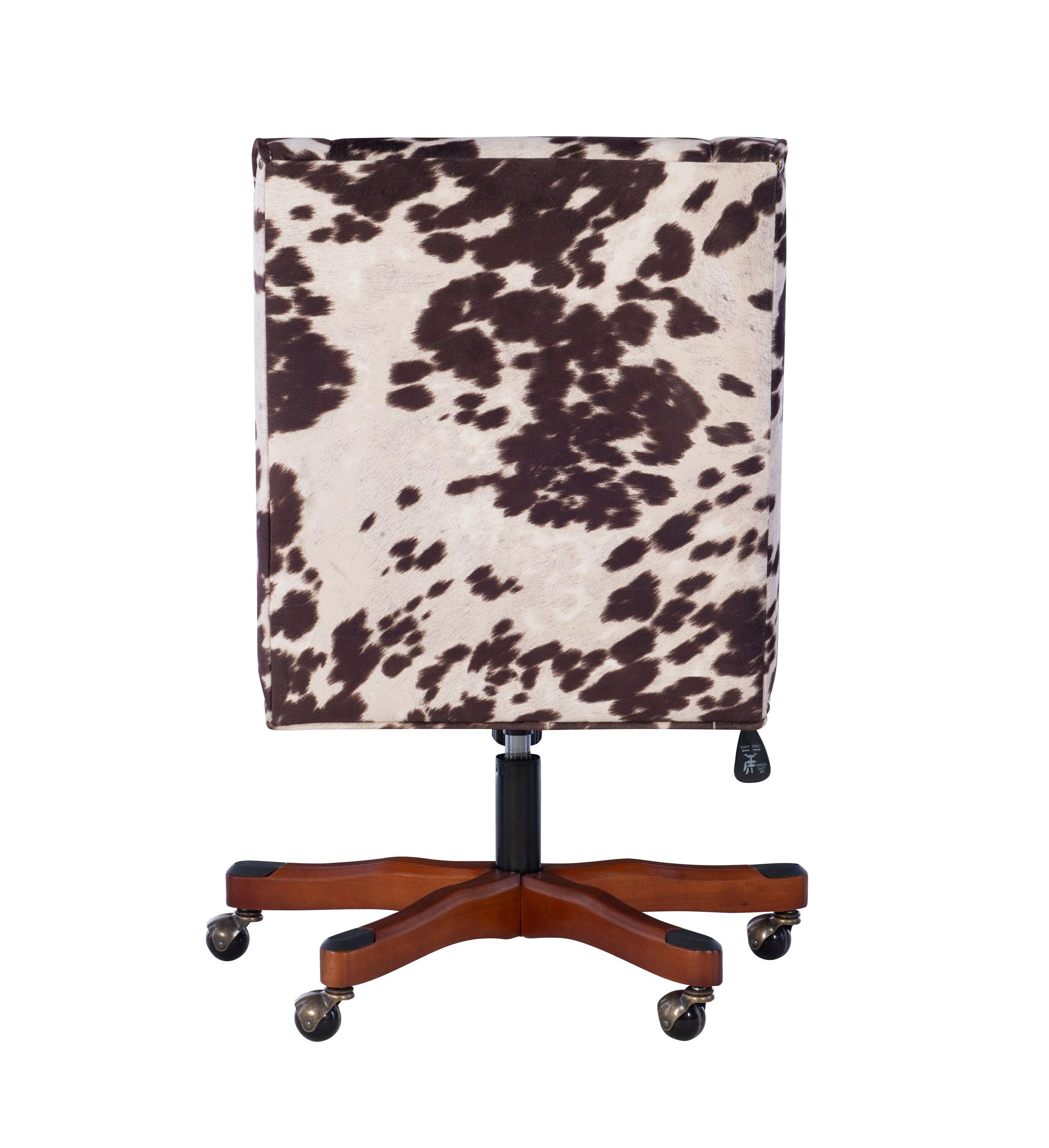 Draper Modern Office Swivel Desk Chair Metal Base Rolling Wheels Brown Cow Print - Linon