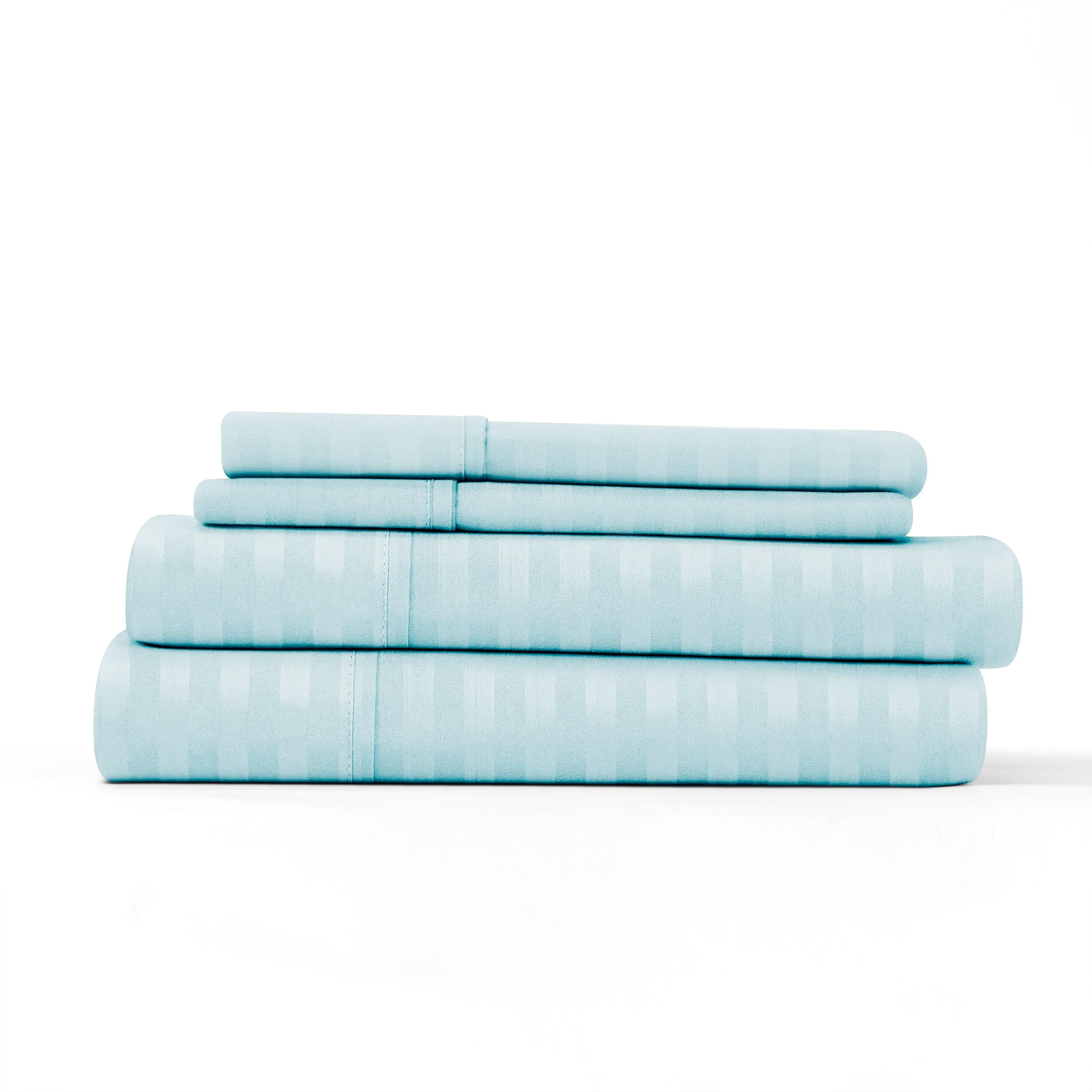 California King Aqua Striped Microfiber 4-Piece Sheet Set