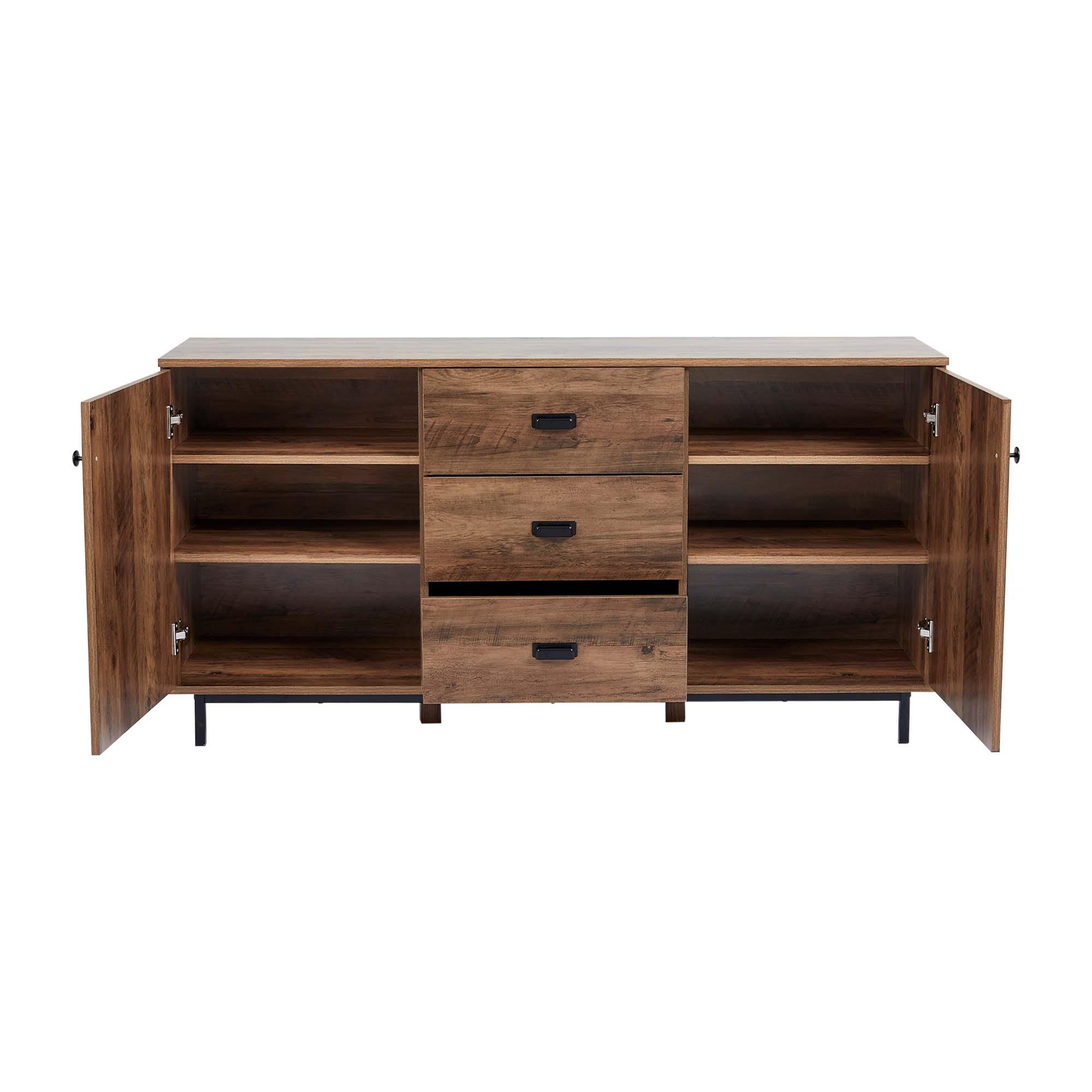 Brooklyn Sideboard with Metal Legs and Handles Brown - Teamson Home: Modern Storage Buffet Server, Veneer Surface, MDF Frame