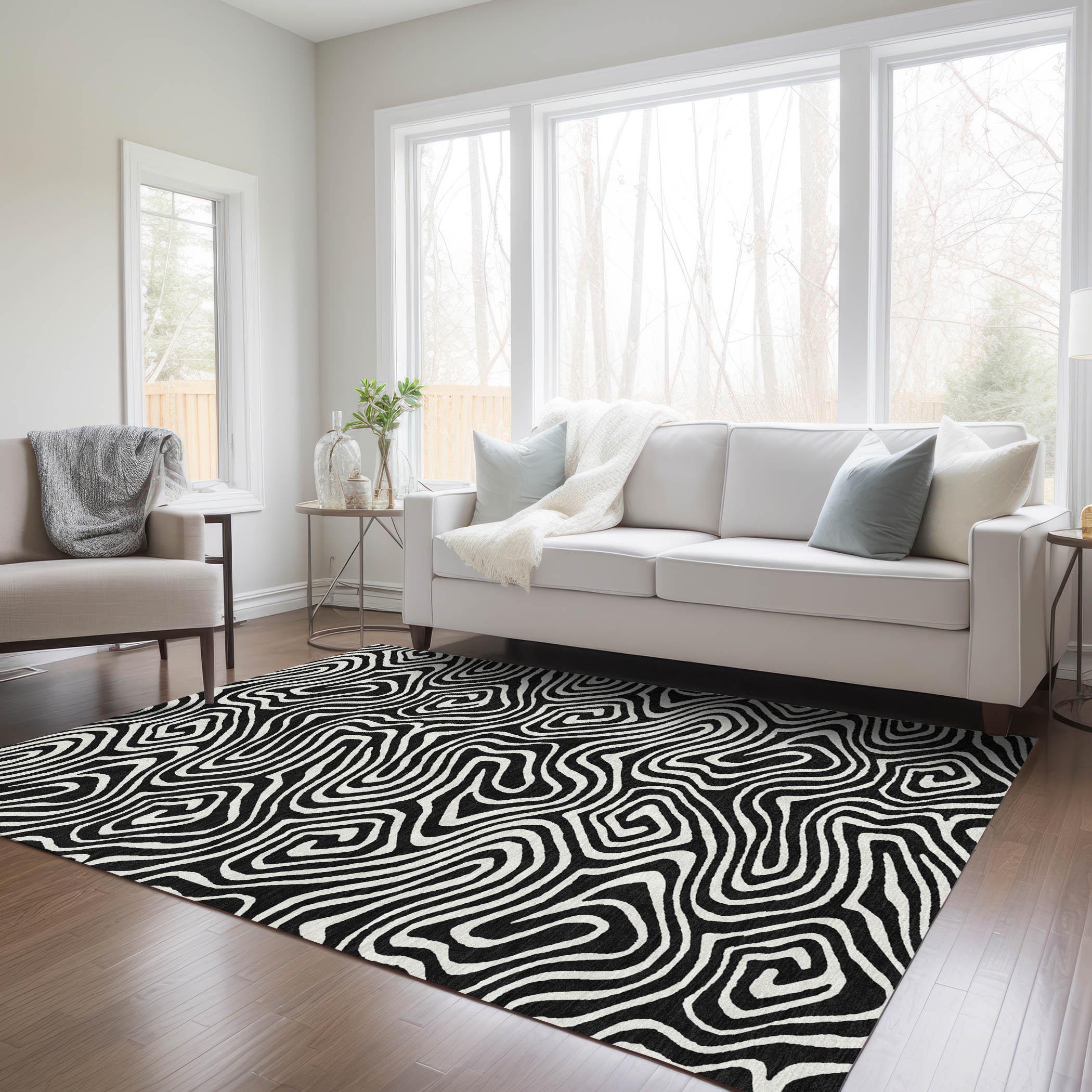 Machine Washable Indoor/Outdoor Chayden ACN1020 Black 8' x 10' Rug