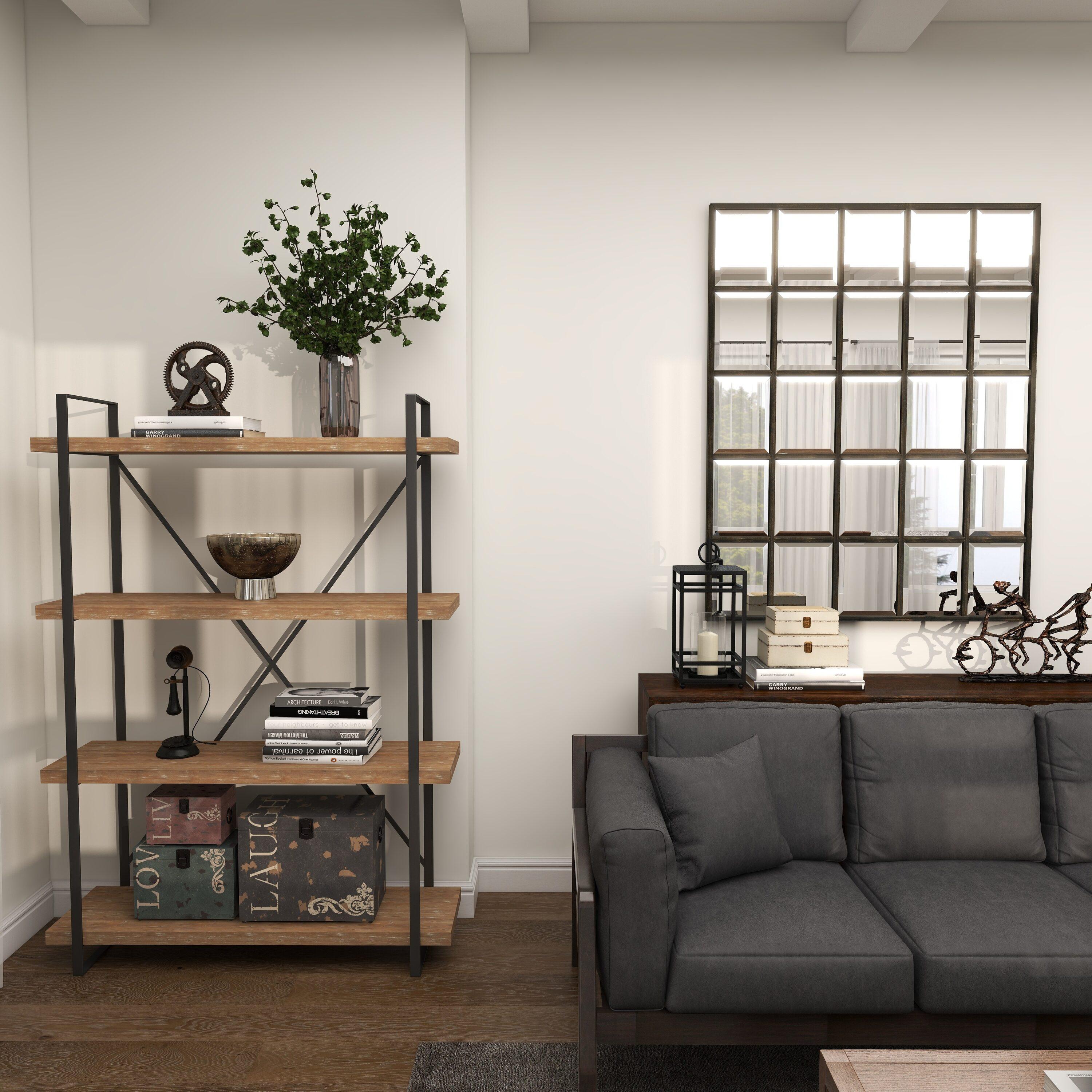 67" Tall Industrial Metal and Wood Bookshelf Brown - Olivia & May