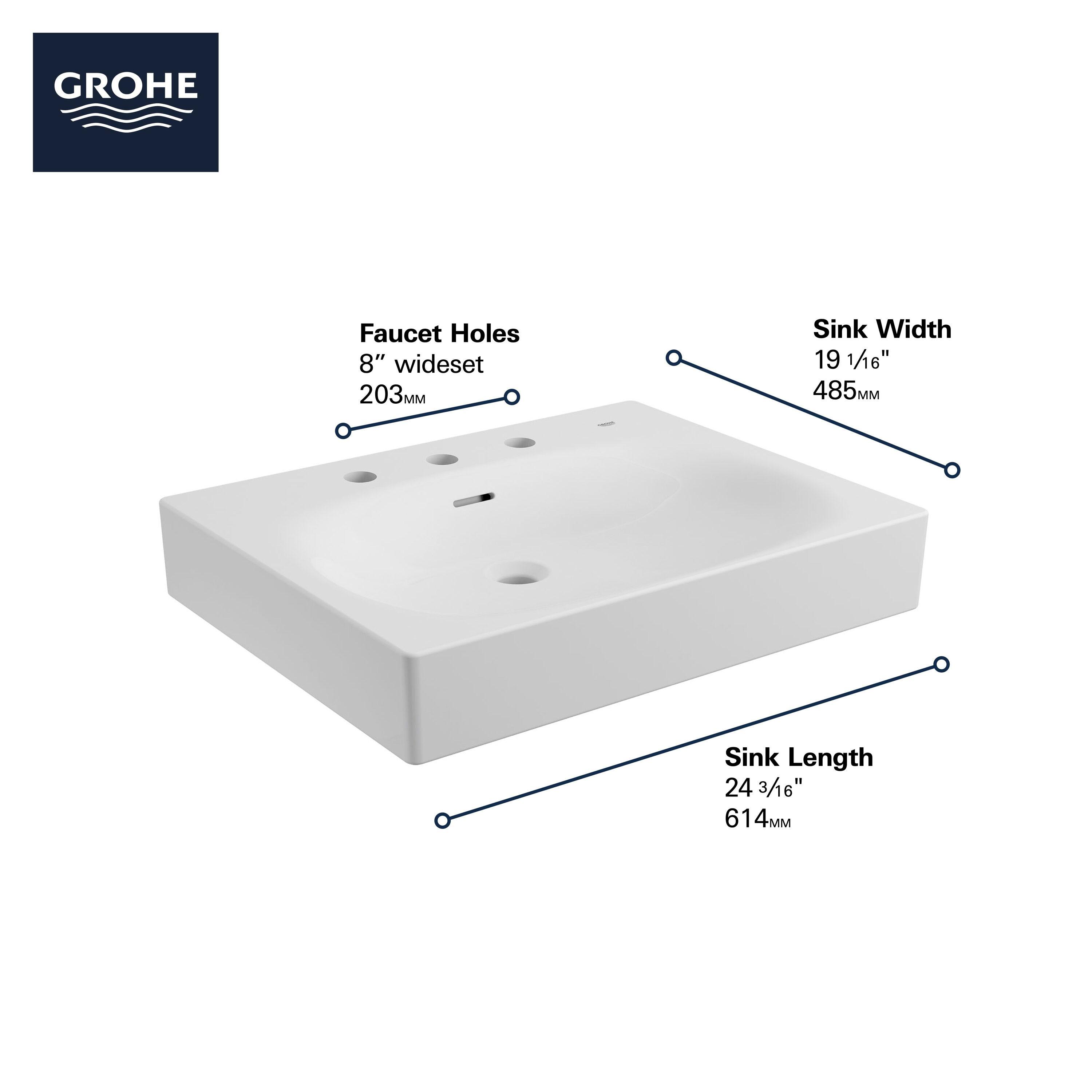 Eurocube® Alpine White Rectangular Wall Mount Bathroom Sink with Overflow