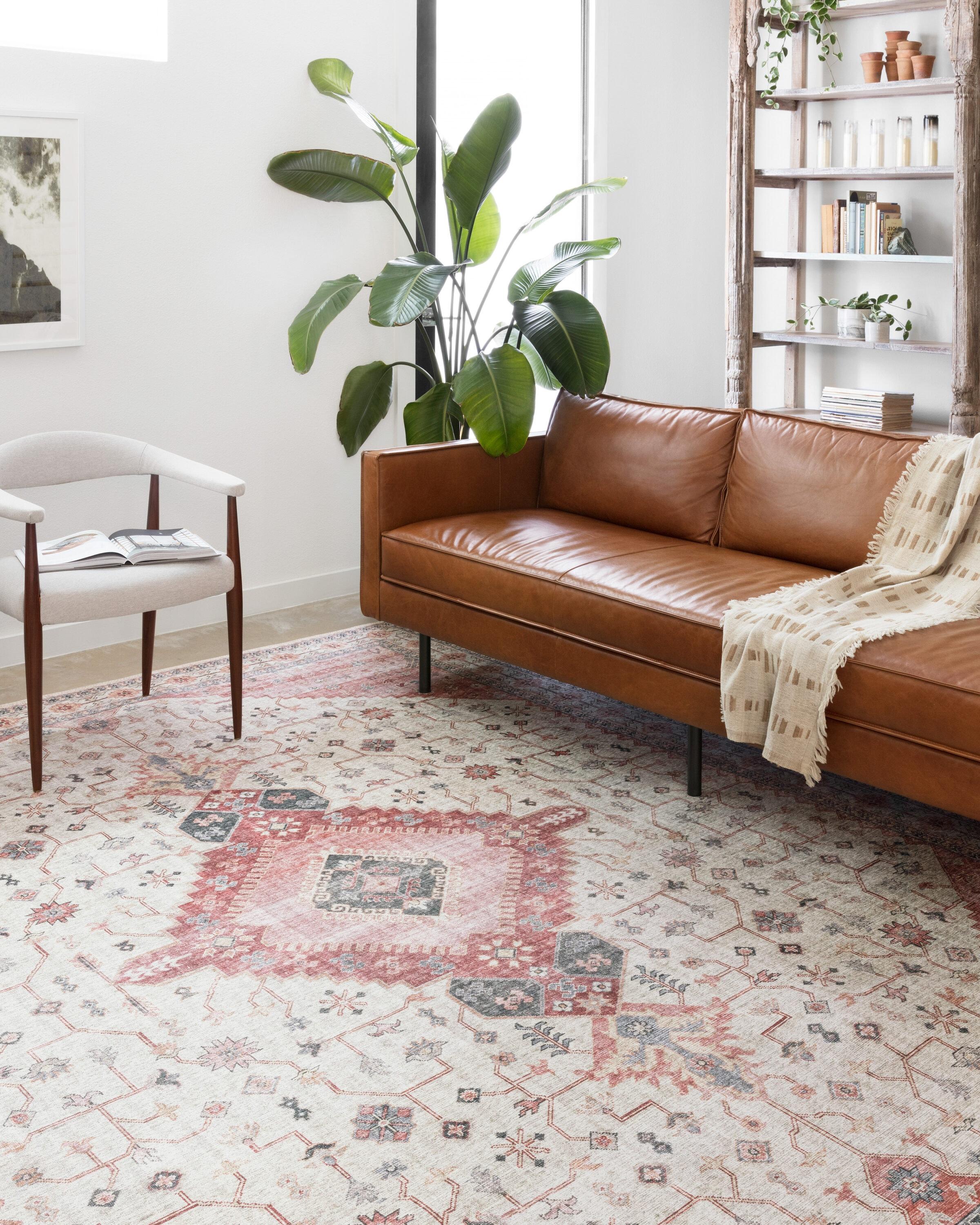 Ivory and Berry Hand-Knotted Round Wool Area Rug