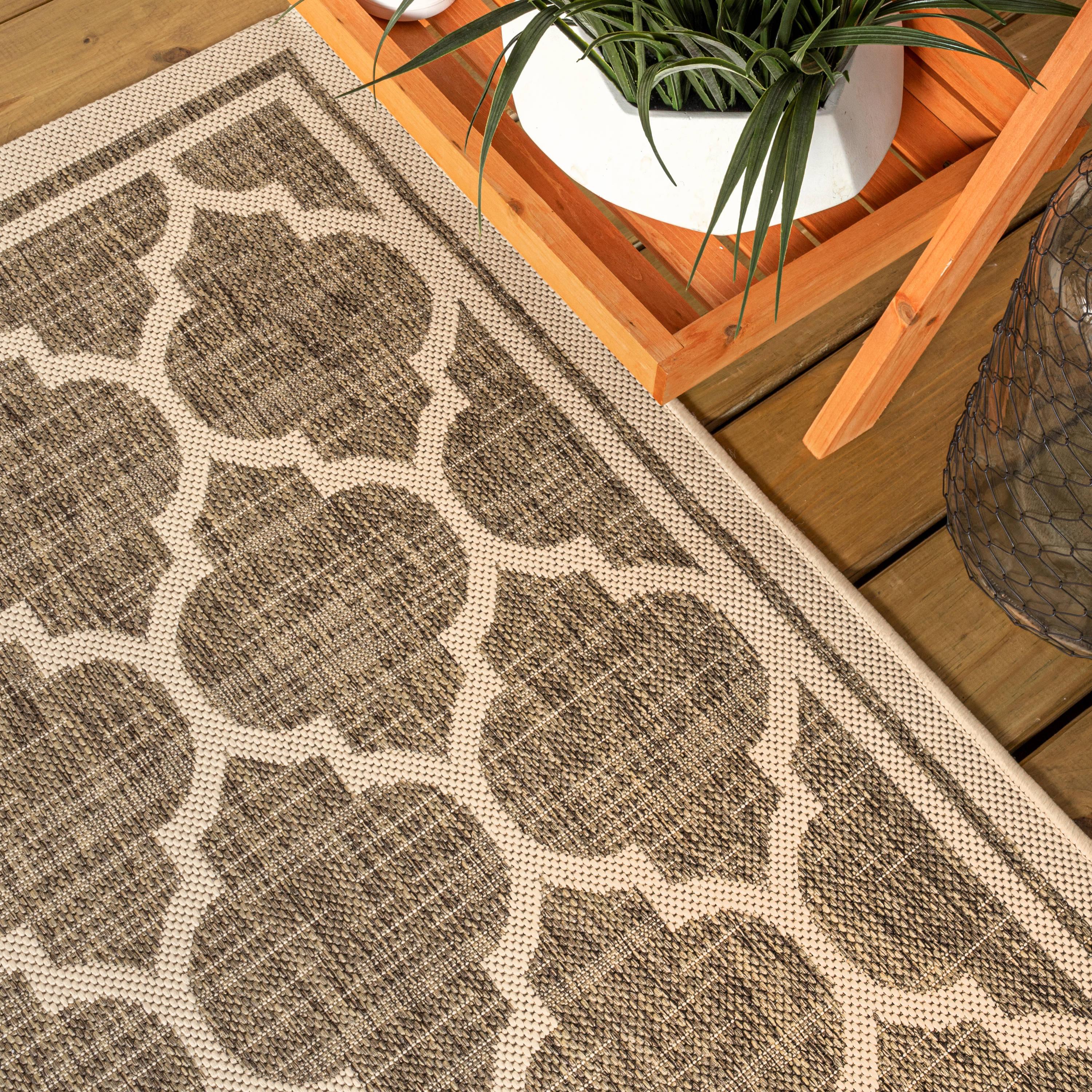 3'x5' Trebol Moroccan Trellis Textured Weave Indoor/Outdoor Area Rug, Brown/Beige - JONATHAN Y