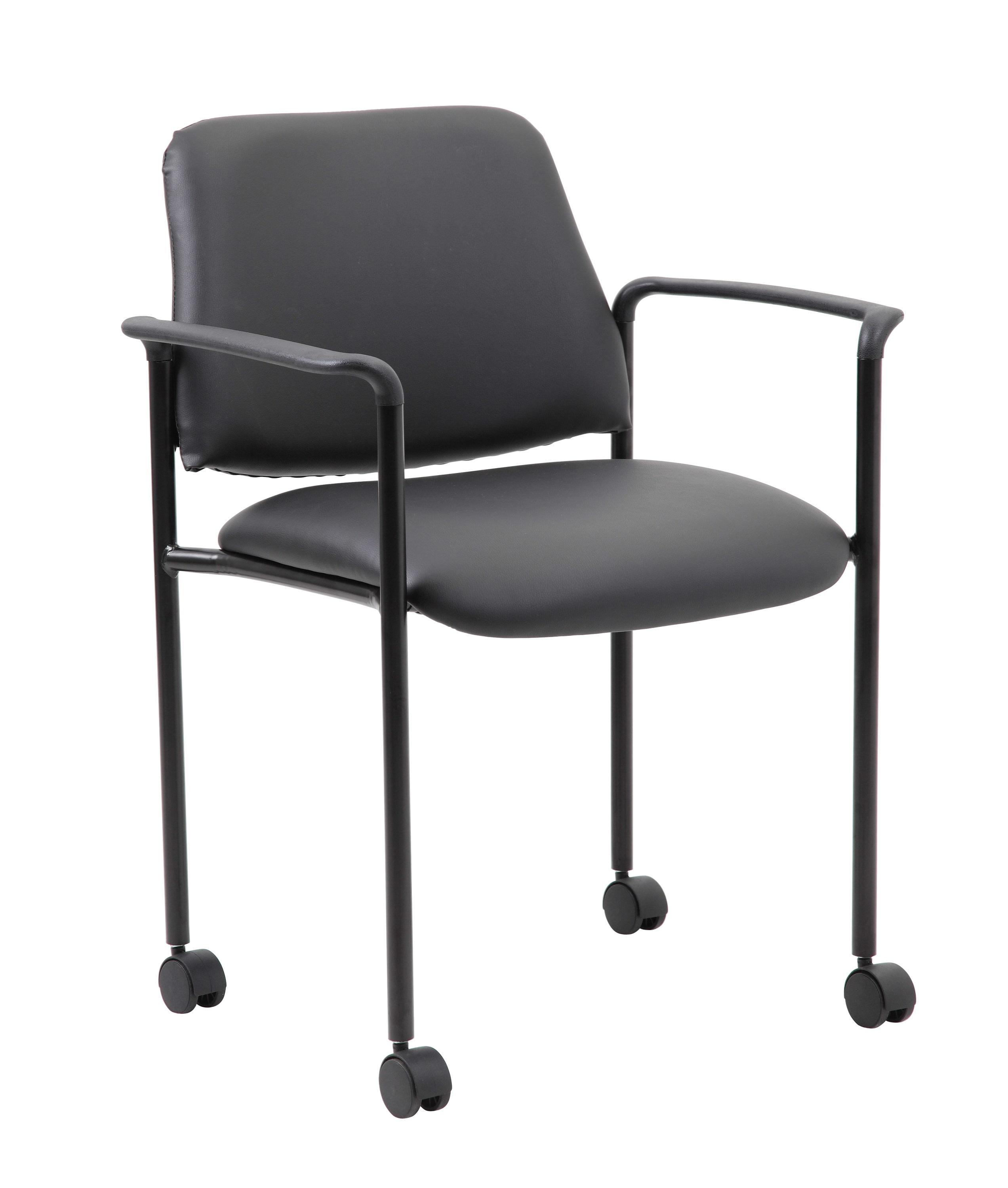 Boss Office Products Stacking Chair with Casters Black: Upholstered Desk Chair, Metal Frame, Fixed Arms
