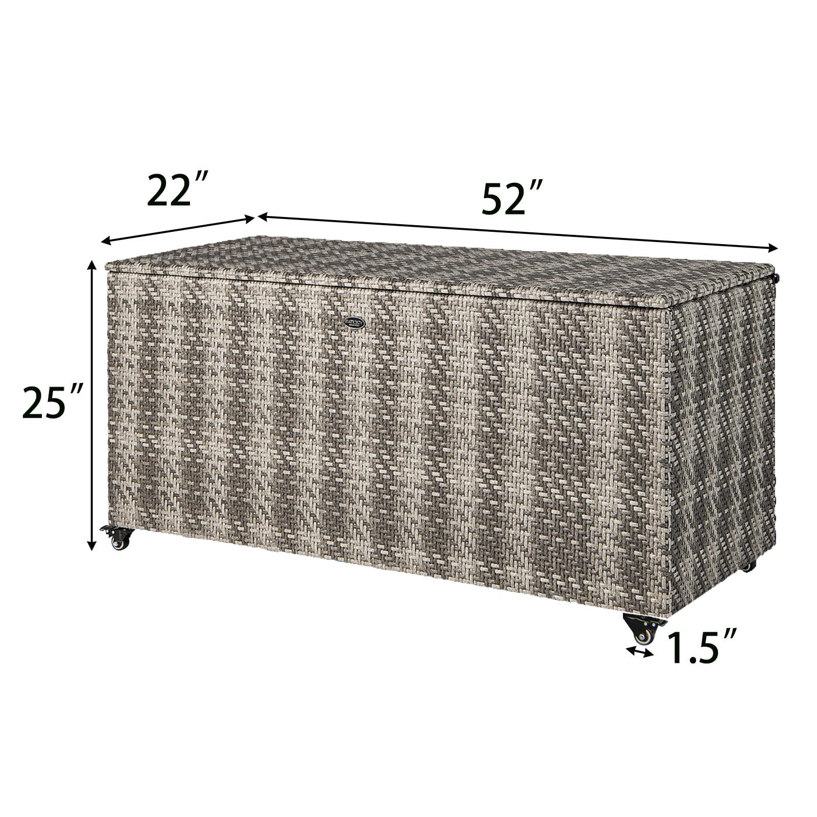 Costway 96 Gallon Patio Rattan Storage Deck Box Container Garden Liner Wheels Mix Grey