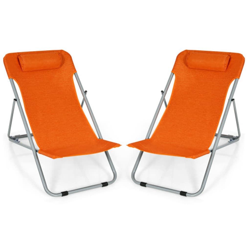 Tangkula 2 PCS Beach Chair Lounger Reclining Folding Chair w/3-Position Adjustable Backrest Orange