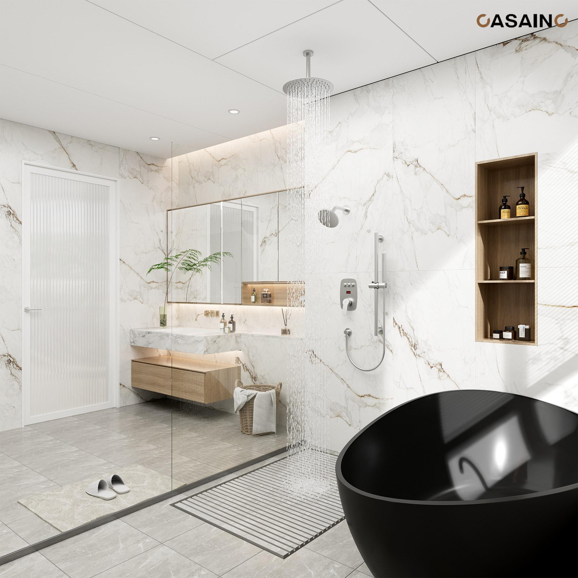 CASAINC BR01008SX12BN Rainfall Symphony 12inch Dual Showerhead Temperature Display Shower System with 2 in 1 Slider Bar Shower Handheld