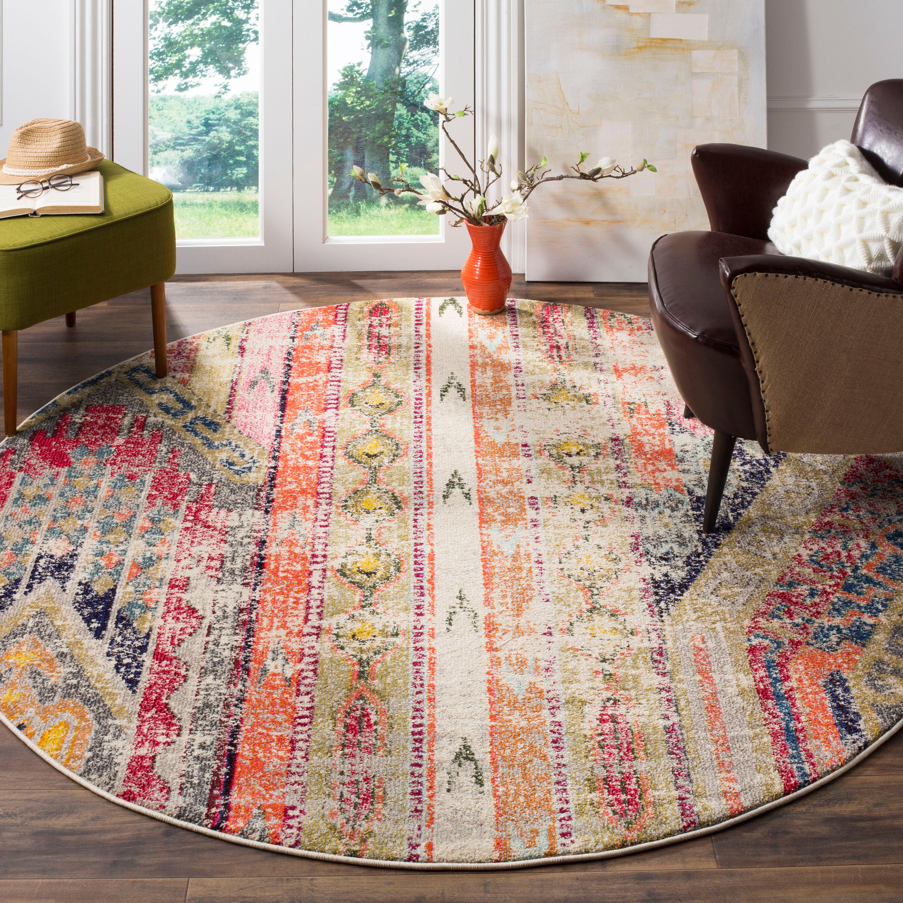 Monaco MNC222 Power Loomed Indoor Accent Rug - Light Grey/Multi - 4' Round - Safavieh
