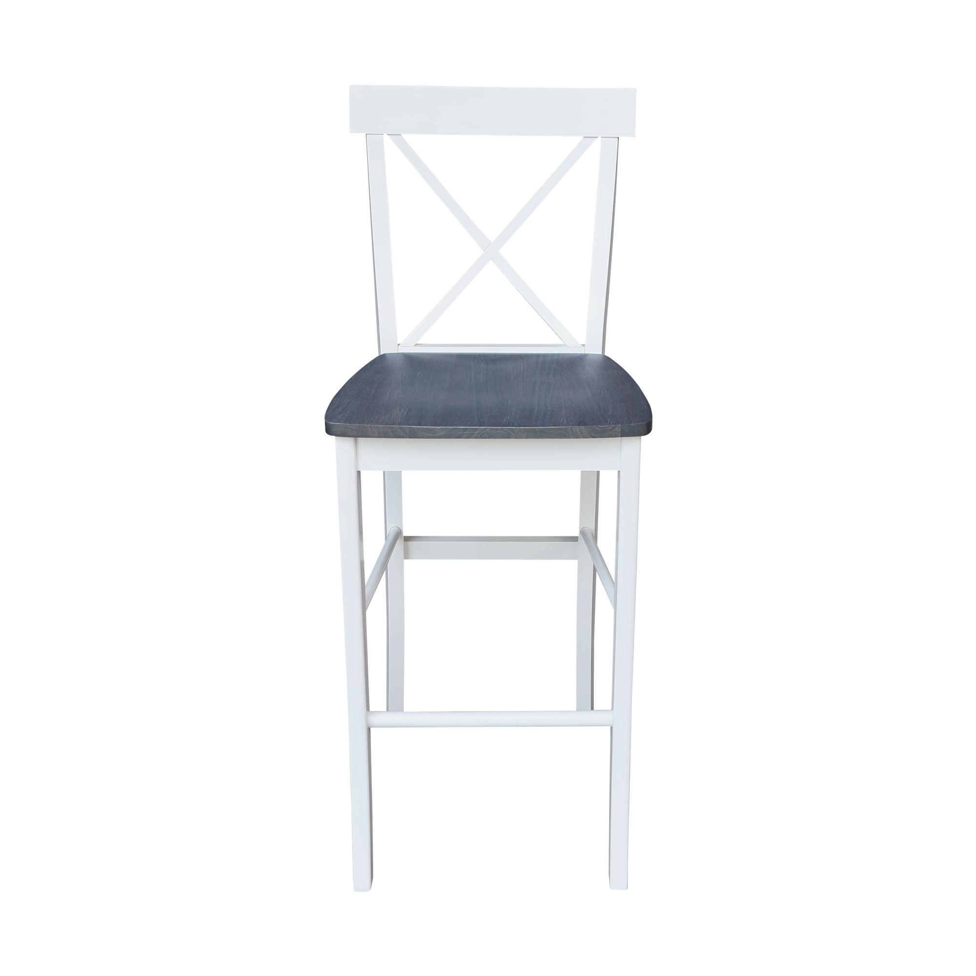 30" X Back Barstool White - International Concepts: Solid Wood, Traditional Design, Square Seat