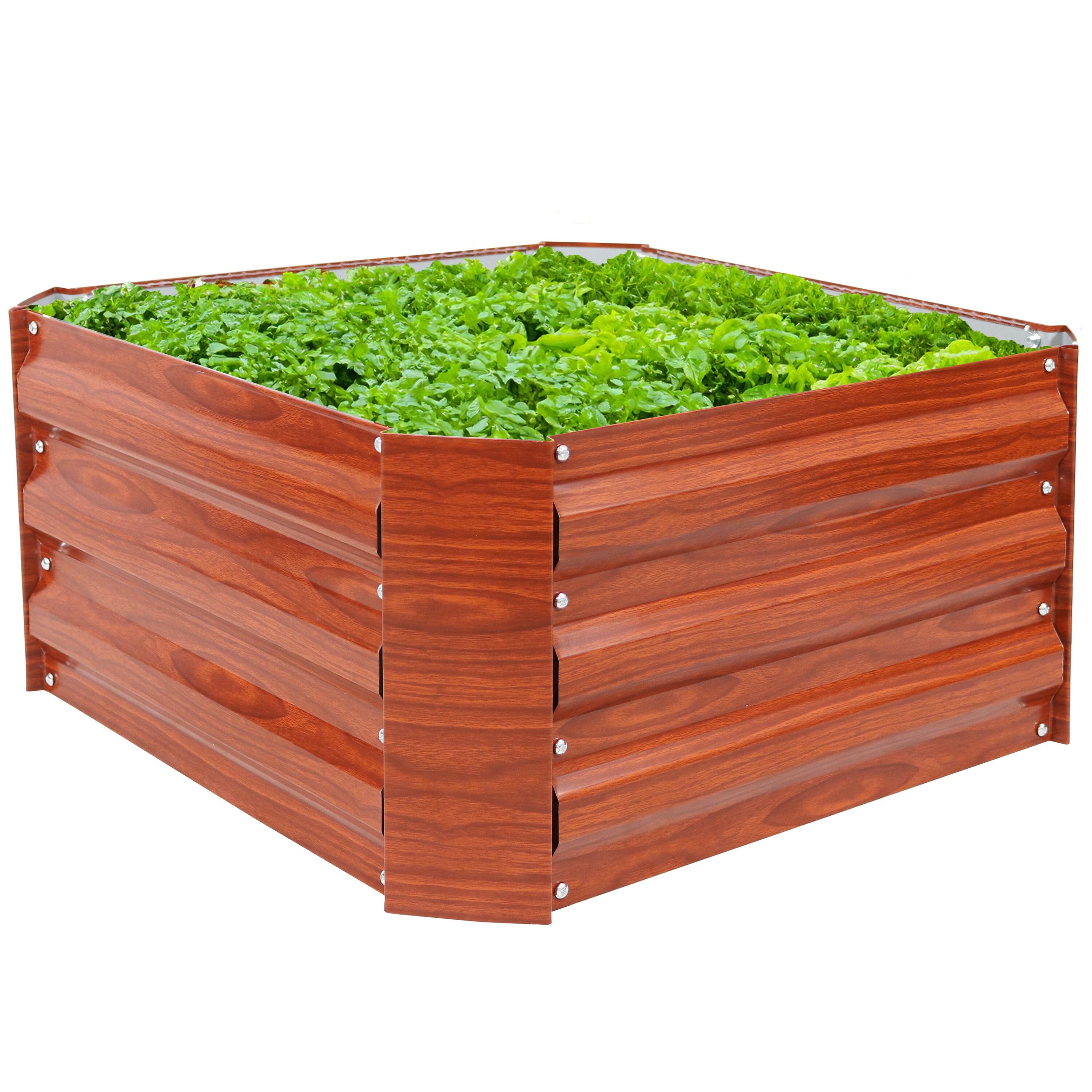 Sunnydaze Raised Hot Dip Galvanized Steel Garden Bed Planter for Plants, Vegetables, and Flowers - 24" Square x 12" Deep - Brown