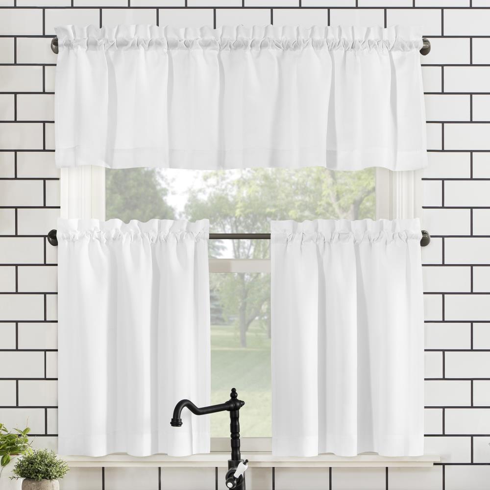 Set of 3 (24"x27") Martine Microfiber Semi-Sheer Rod Pocket Kitchen Curtain Valance and Tiers Set White - No. 918