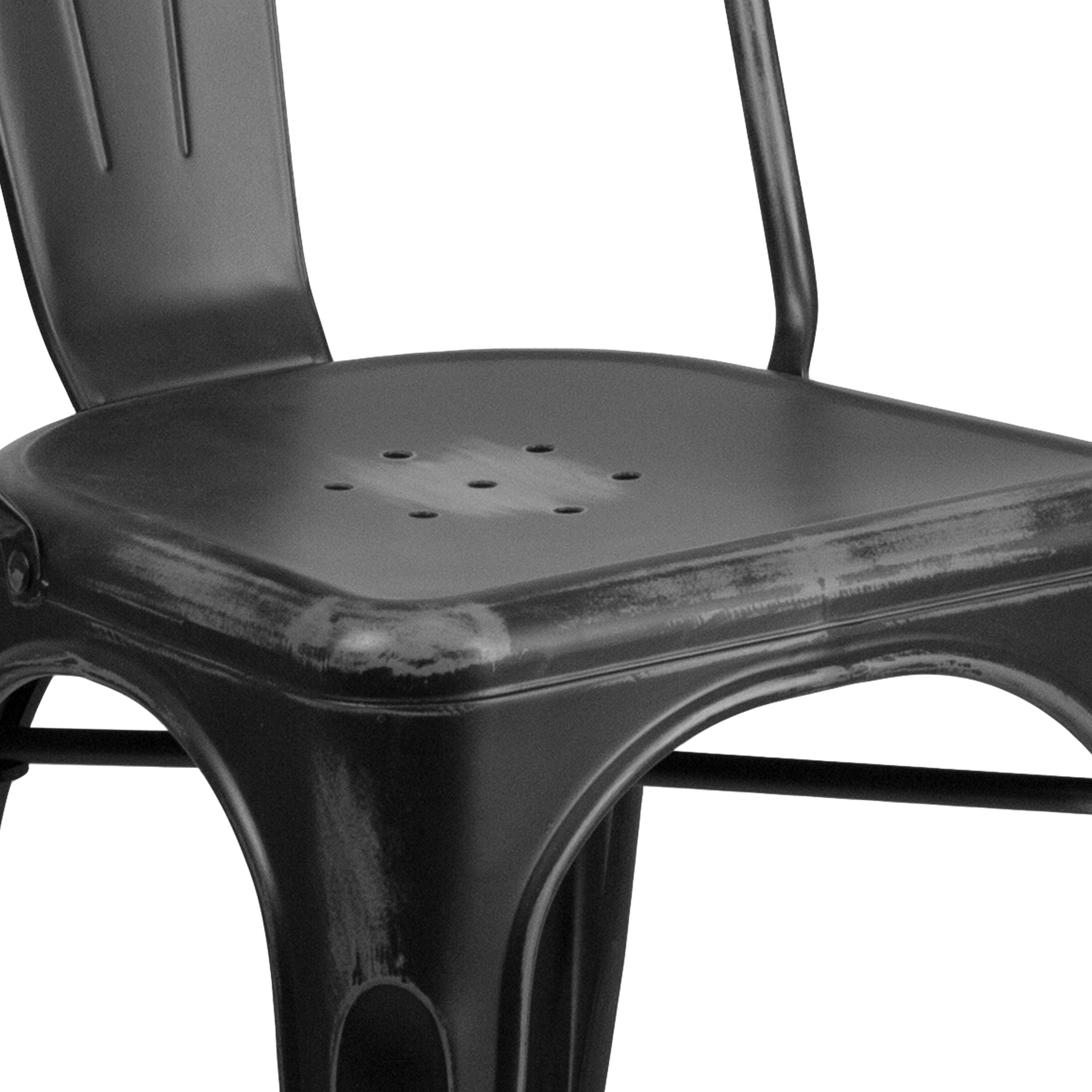 Flash Furniture Commercial Grade Distressed Black Metal Indoor-Outdoor Stackable Chair