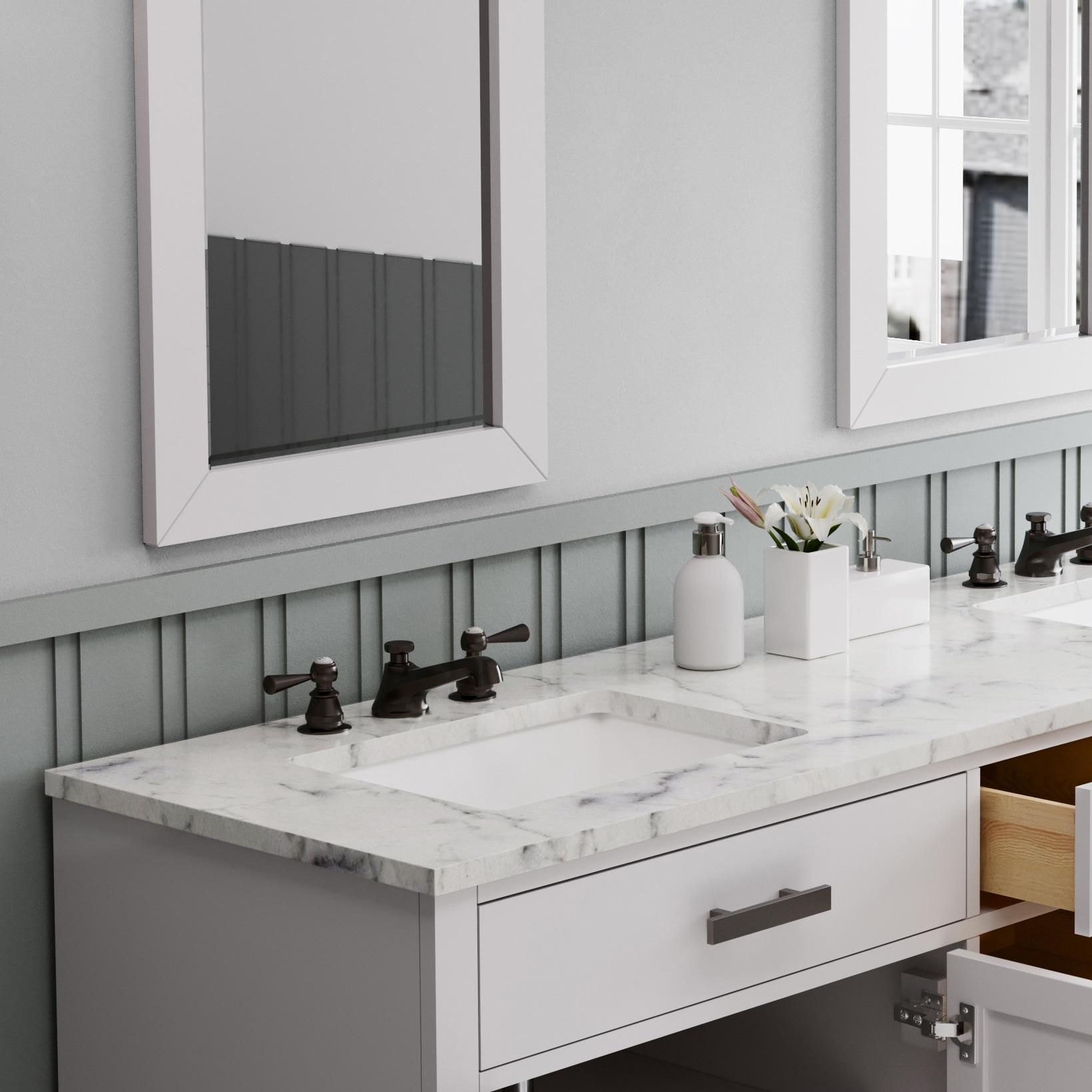Hartford 72" Carrara White Marble Countertop Bath Vanity in Pure White with Faucet
