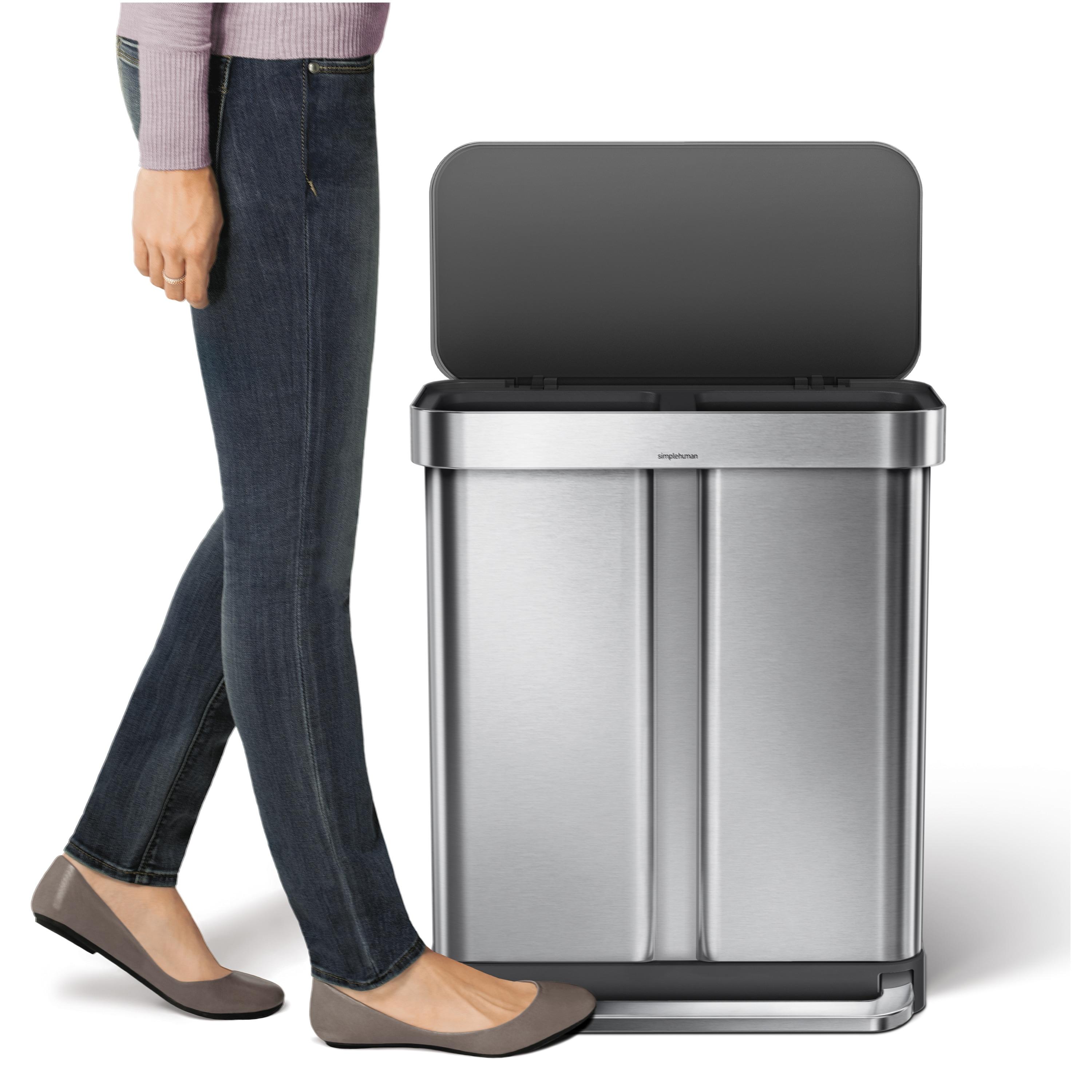 Simplehuman 58L / 15.3 Gallon Hands-Free Dual Compartment Recycling Kitchen Step Trash Can with Lid