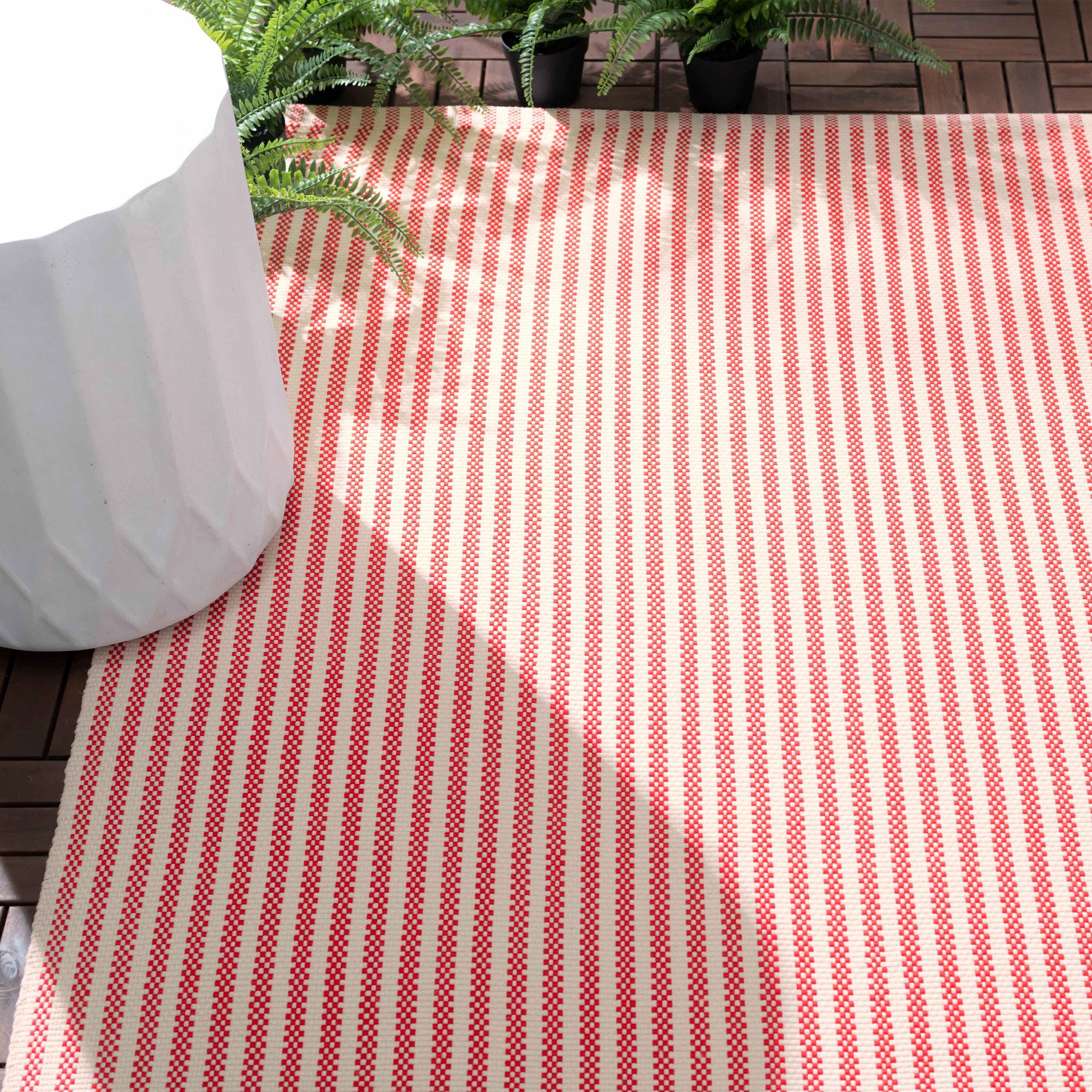 Pinstripe Red/Ivory Handwoven Indoor/Outdoor Rug