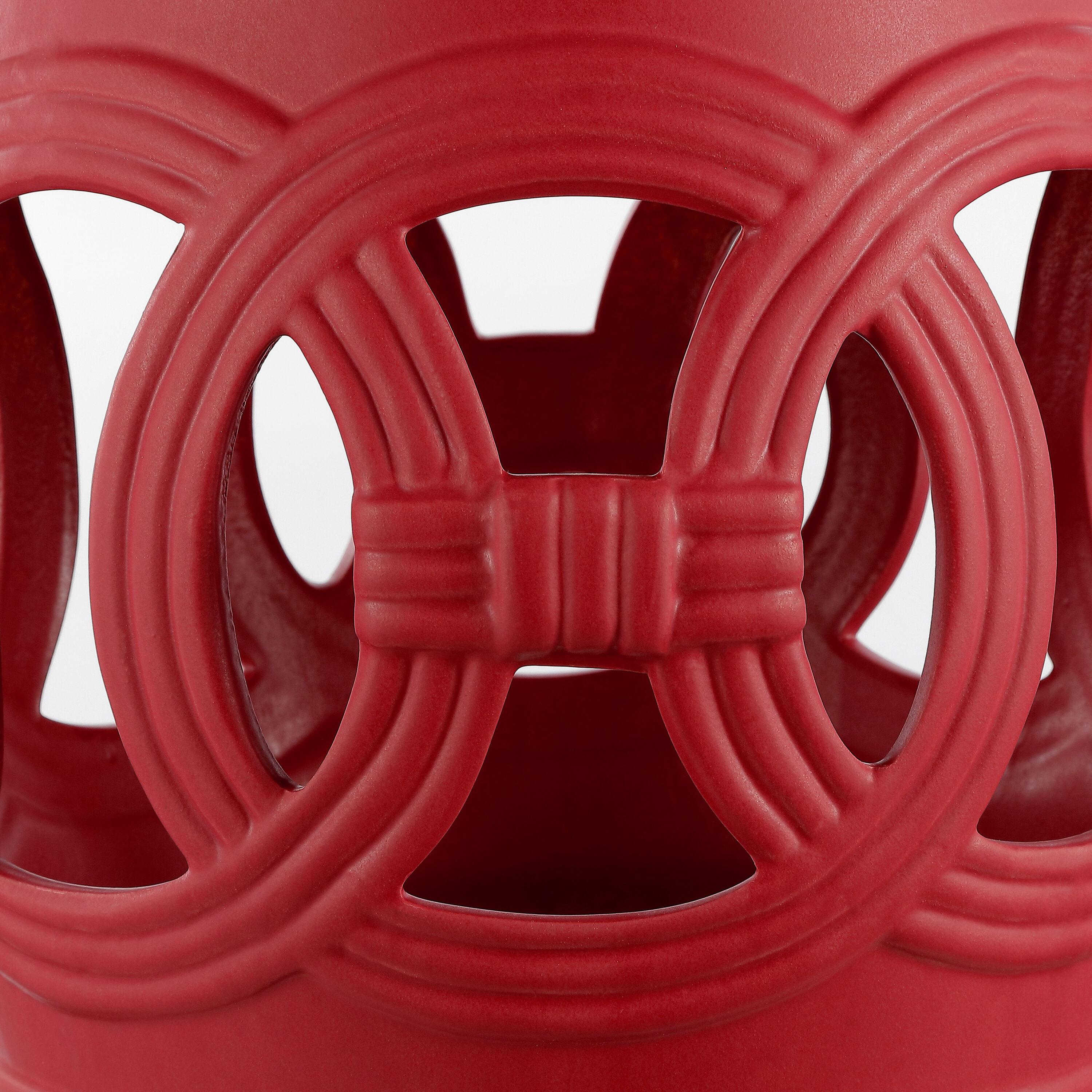 JONATHAN Y Lucky Coins 16" Chinese Ceramic Drum Garden Stool, Matte Red