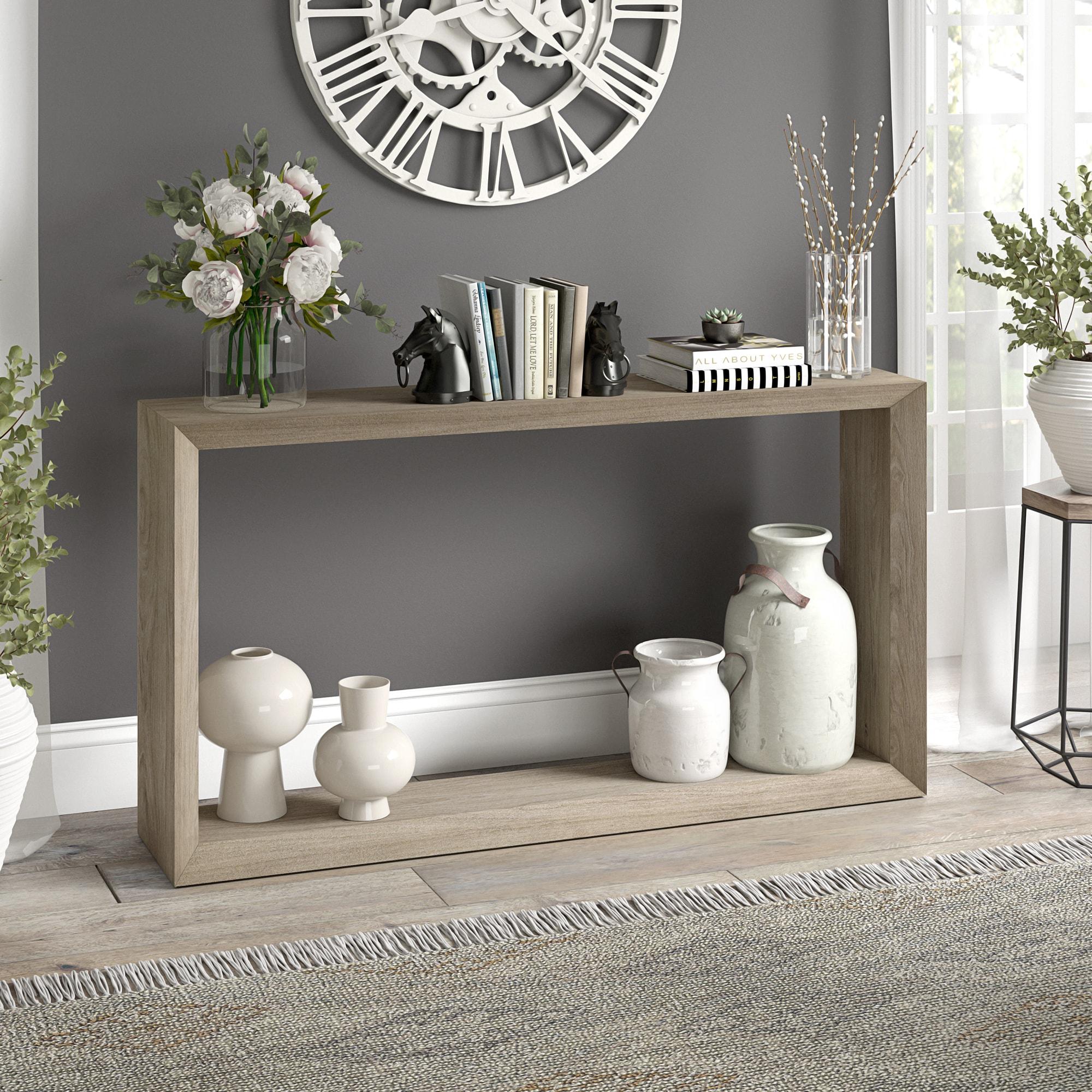 Evelyn&Zoe Osmond 55" Wide Rectangular Console Table, Antiqued Gray Oak