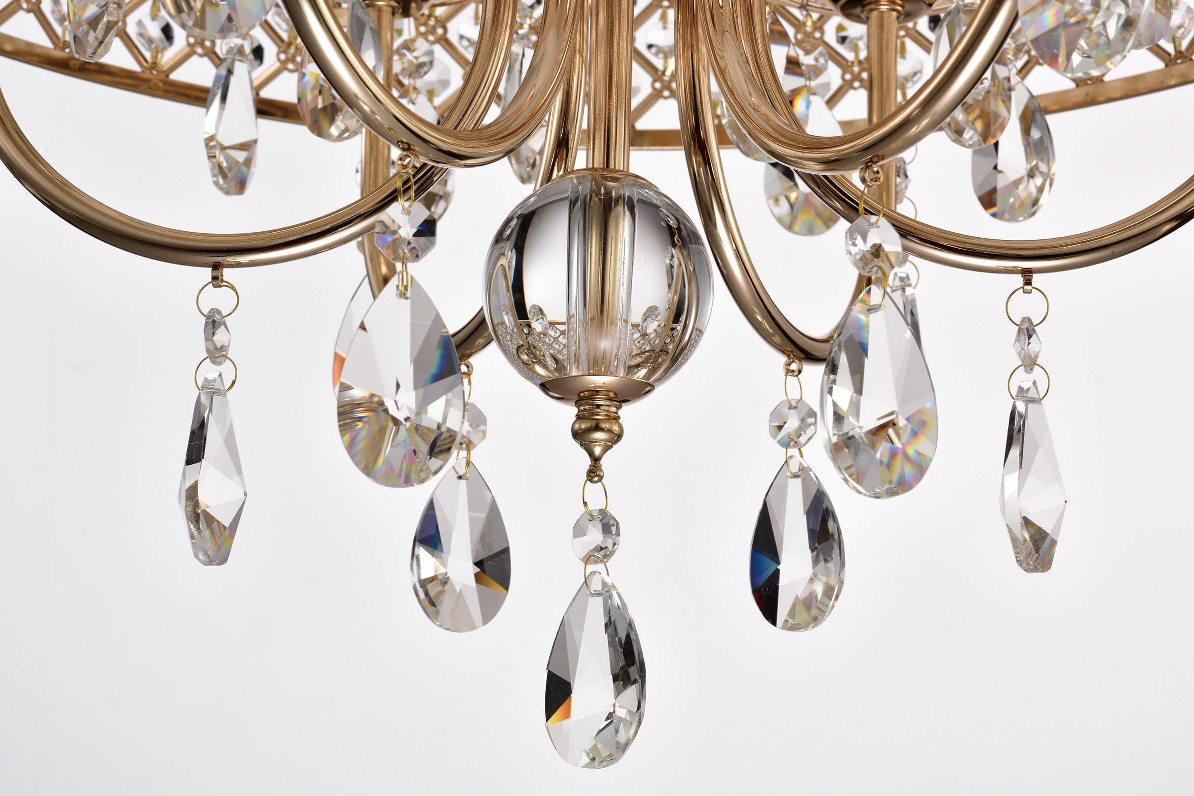 EDVIVI LIGHTING Round Beaded Drum Chandelier with Hanging Crystals Gold 6 22" Gold