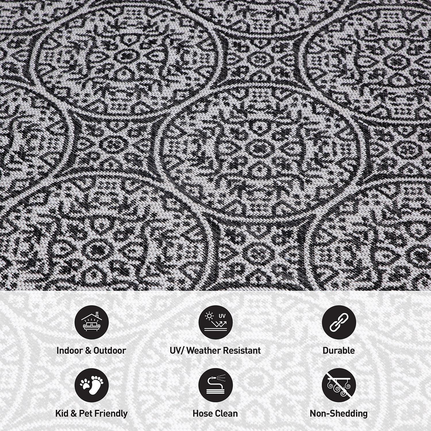 World Rug Gallery Transitional Floral Circles Textured Flat Weave Indoor/Outdoor Area Rug - BLACK 7'10"X10'