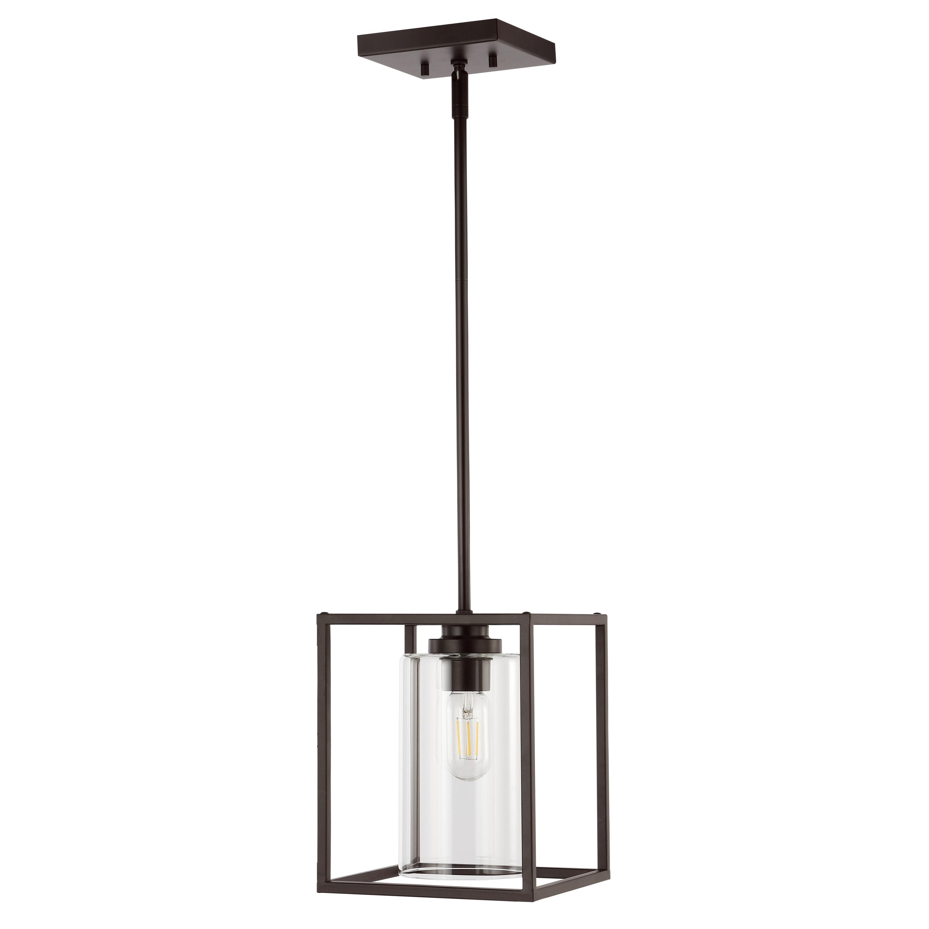 Quinn 8.13" 1-Light Industrial Farmhouse Iron/Glass LED Pendant, Oil Rubbed Bronze