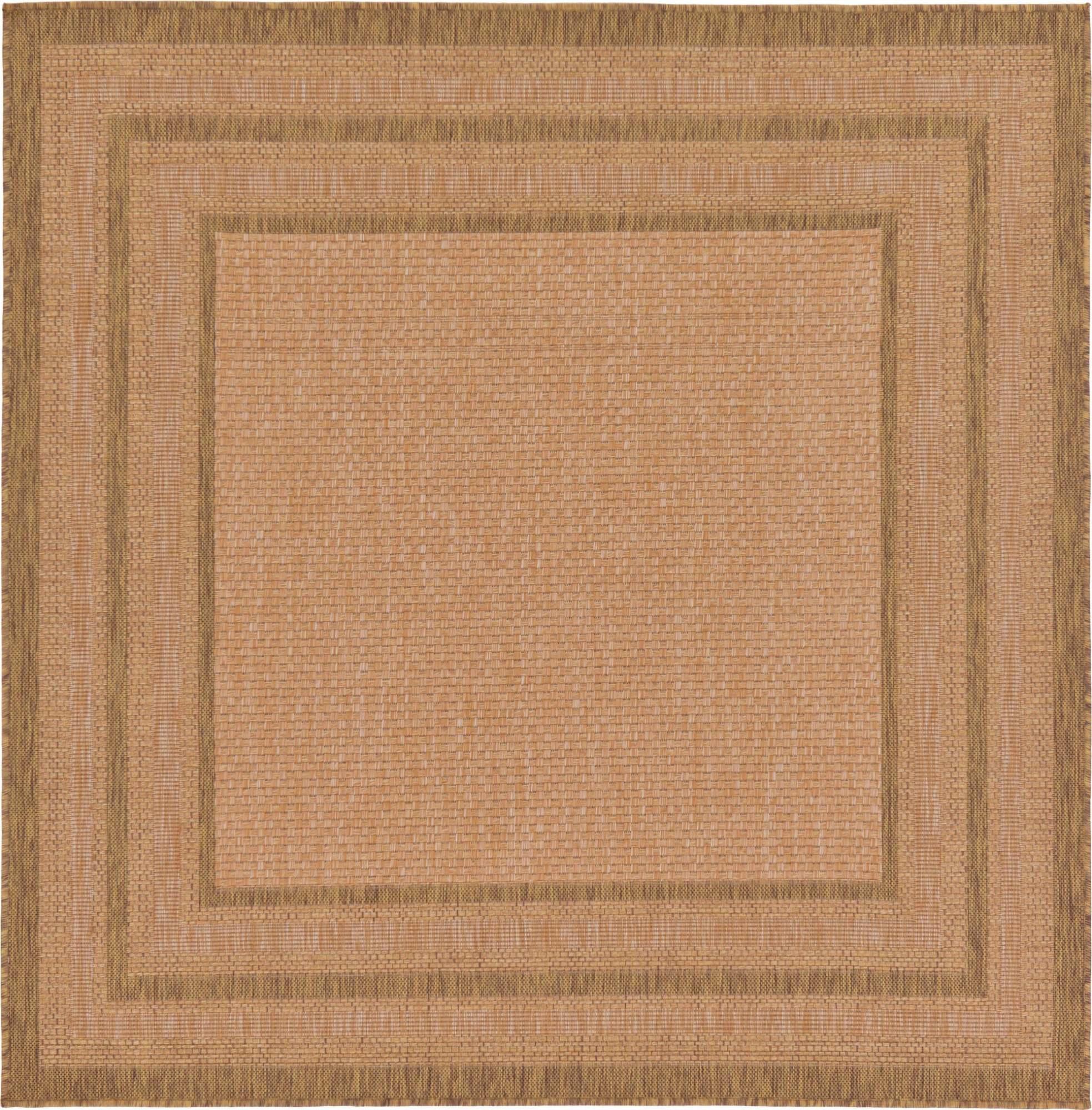 Multi Border Easy-Care Square Outdoor Rug 6' - Light Brown