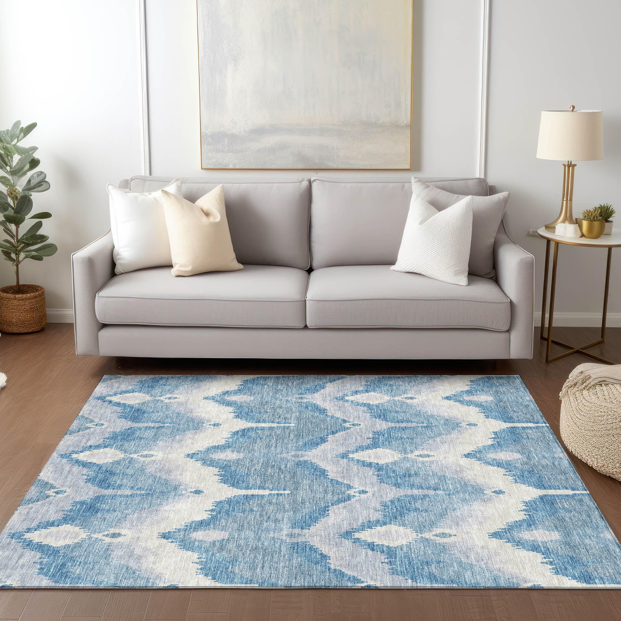 Addison Rugs Machine Washable Indoor/ Outdoor Chantille Boho Ikat Rug Denim - 3' x 5'