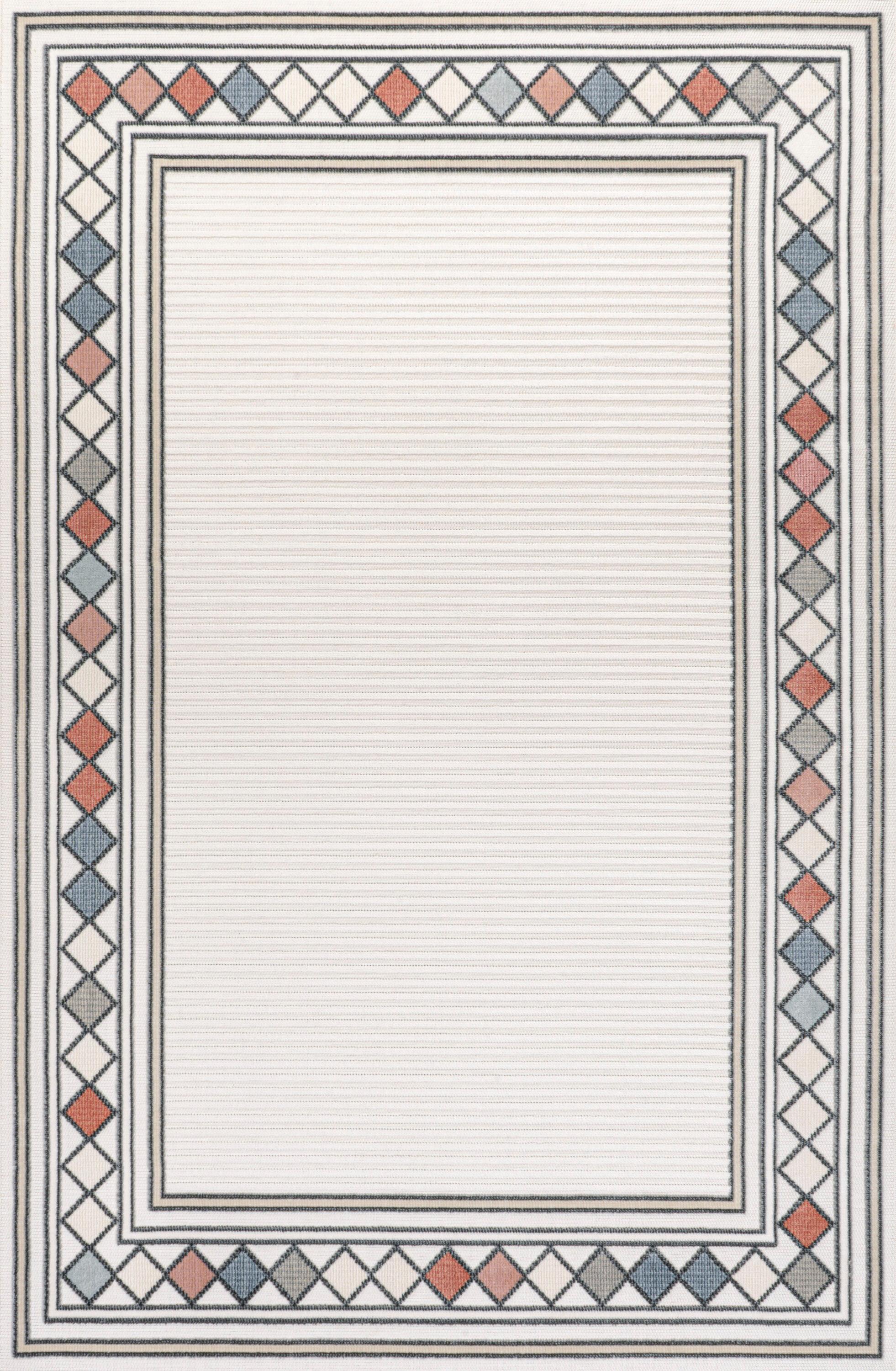 JONATHAN Y Sebastian High-Low Modern Diamond Border Ivory/Beige 3 ft. x 5 ft. Indoor/Outdoor Area Rug