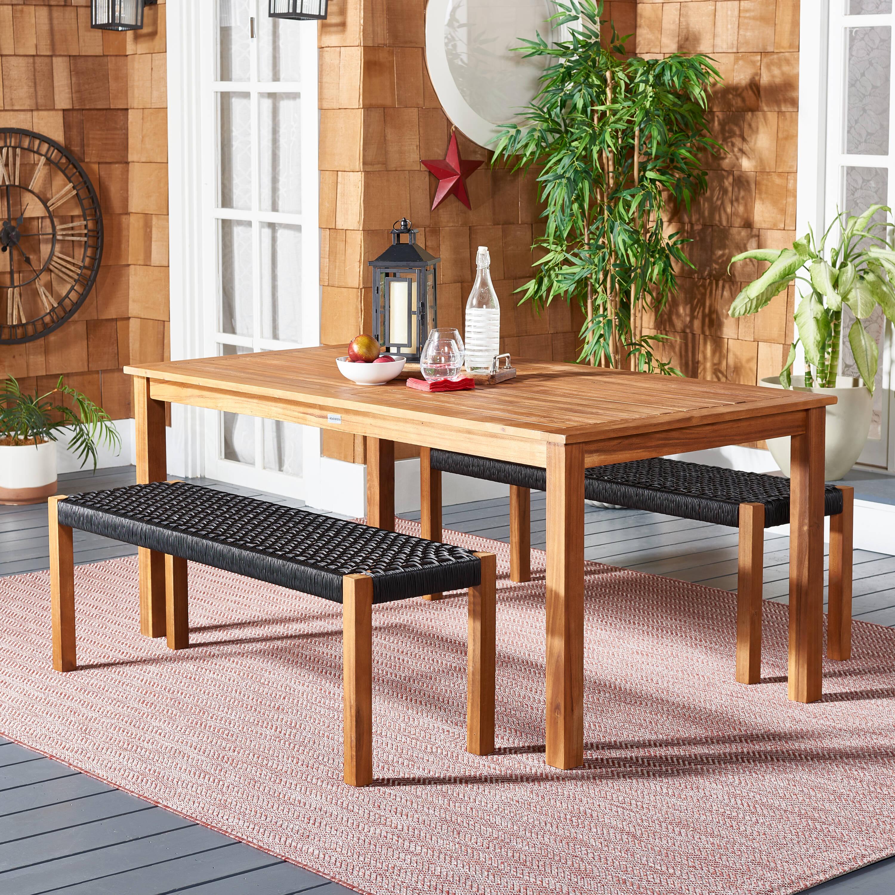 Aquina Patio Outdoor Dining Bench Set - Natural/Black  - Safavieh.