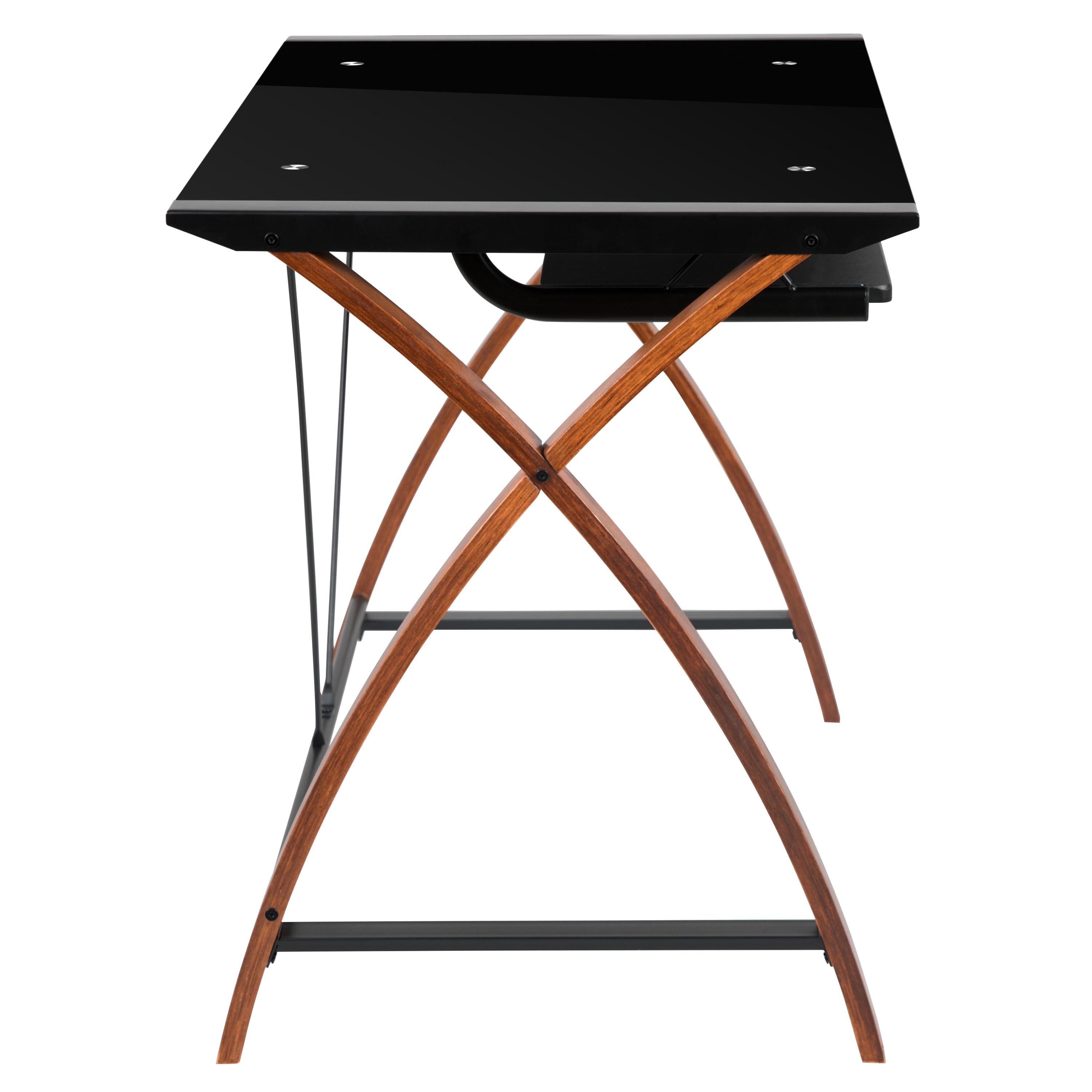 Flash Furniture Jude Black Glass Computer Desk with Pull-Out Keyboard Tray and Crisscross Frame