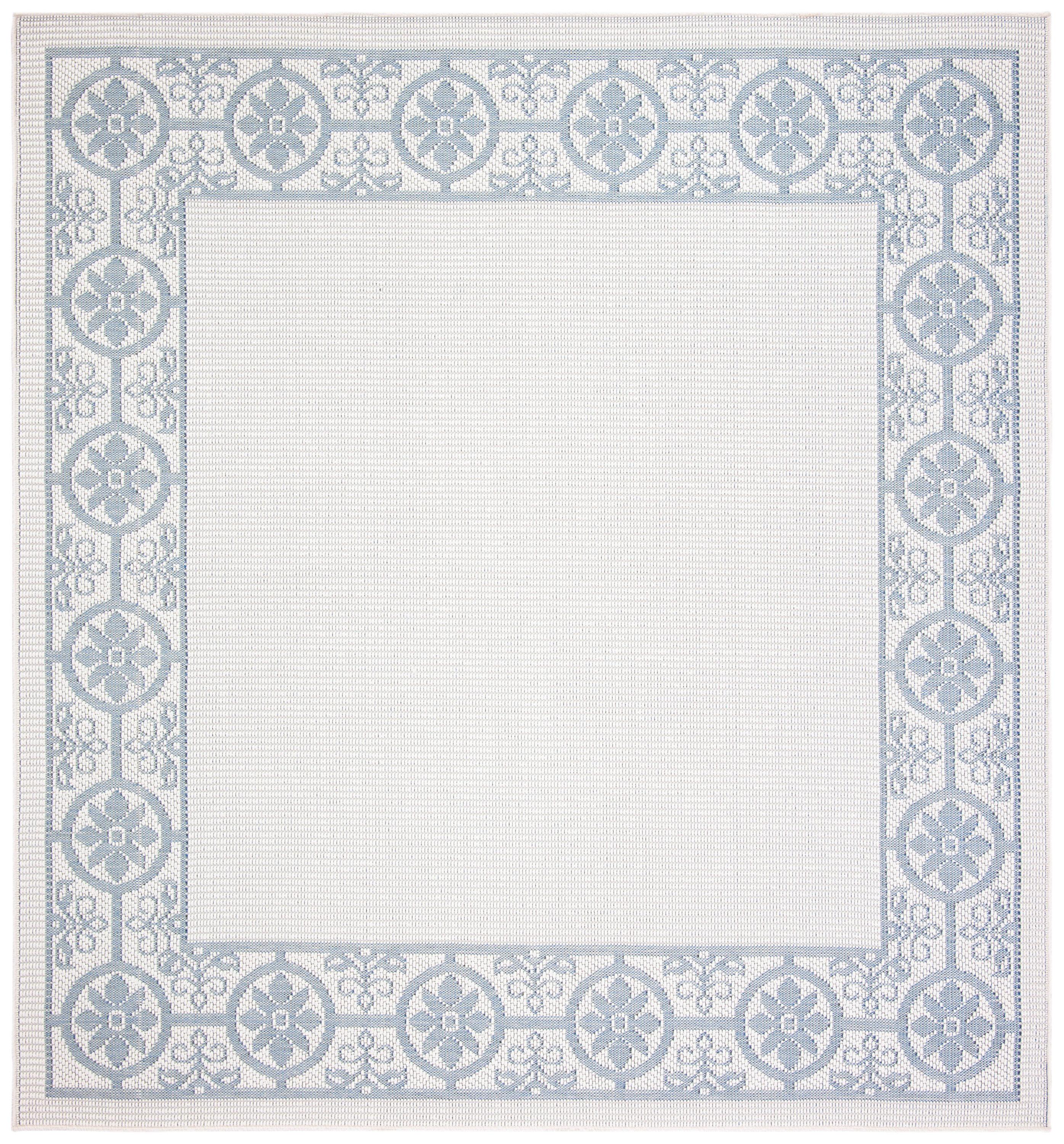 Elegant Ivory and Light Blue 80'' Square Outdoor Rug