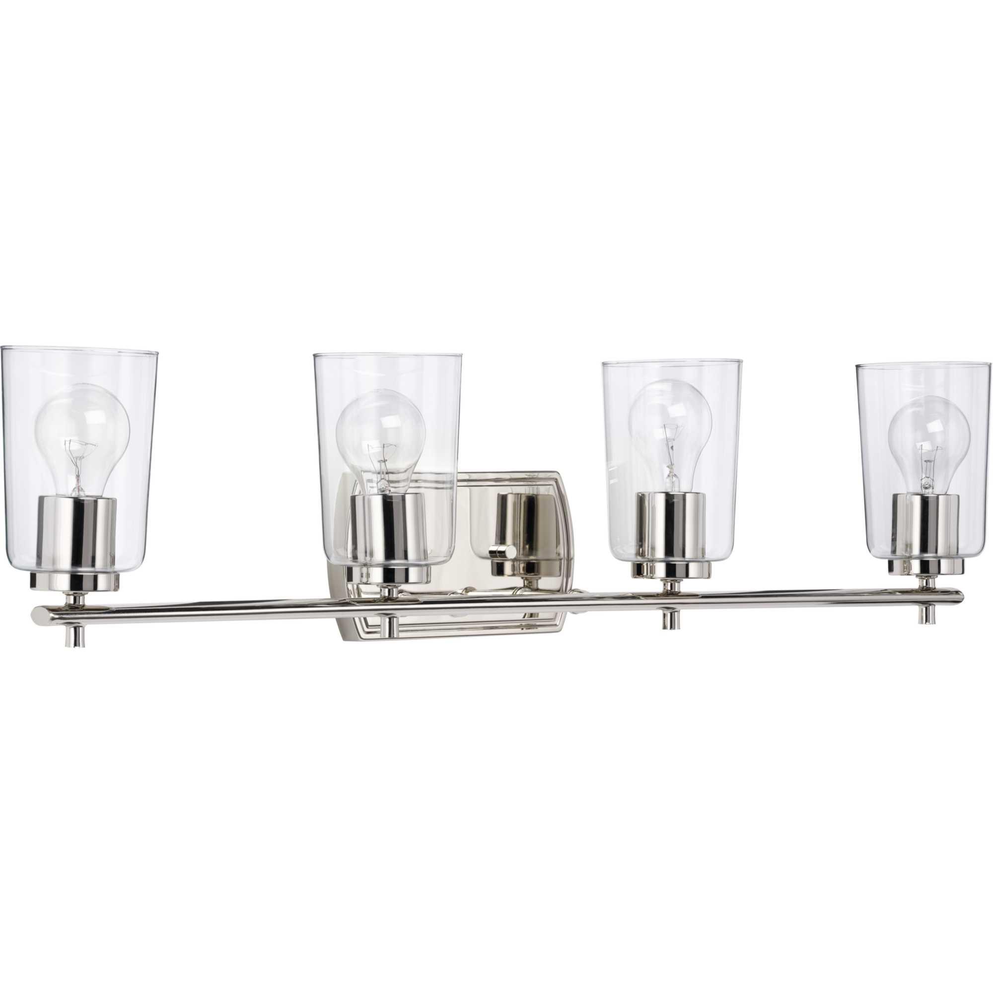 Progress Lighting Adley 4-Light Bath Vanity in Polished Nickel with Clear Glass Shades
