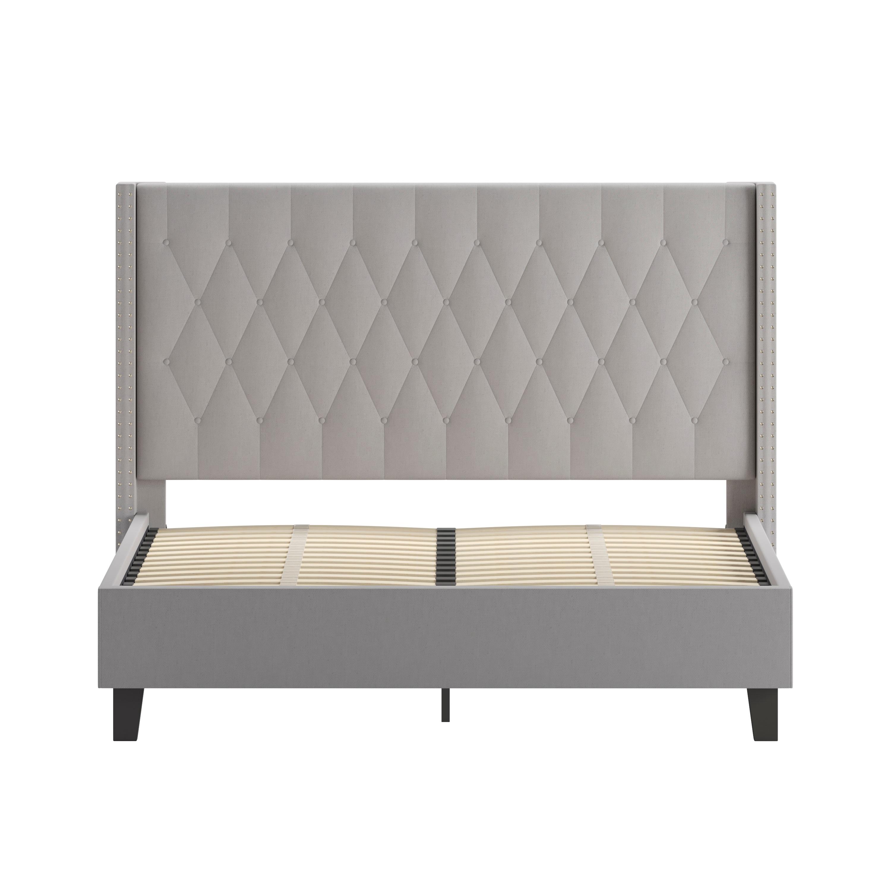 Flash Furniture Riverdale Queen Size Tufted Upholstered Platform Bed in Light Gray Fabric