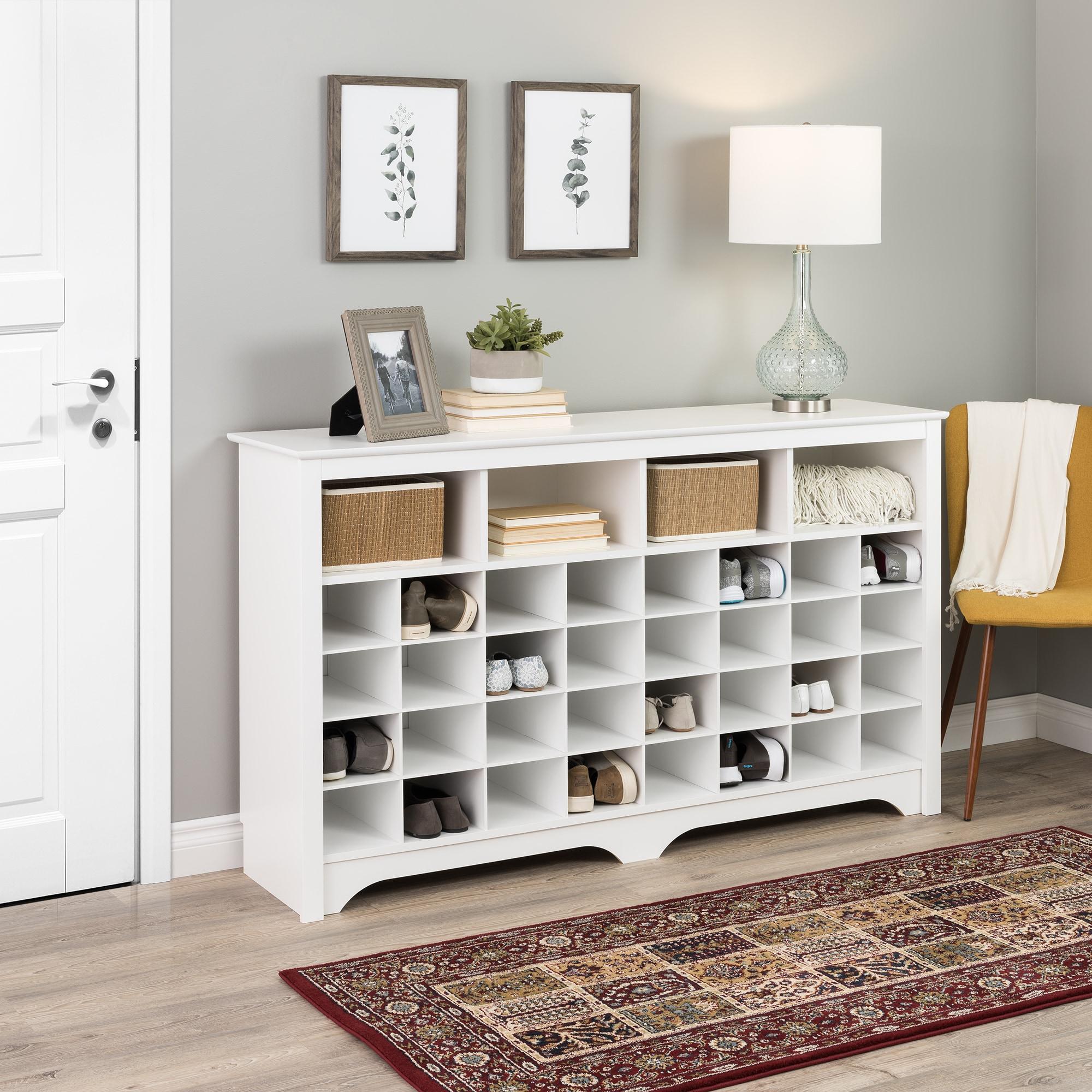 60" Entryway Shoe Cubby Console White - Prepac: Freestanding MDF Storage Bench, Holds 32 Pairs