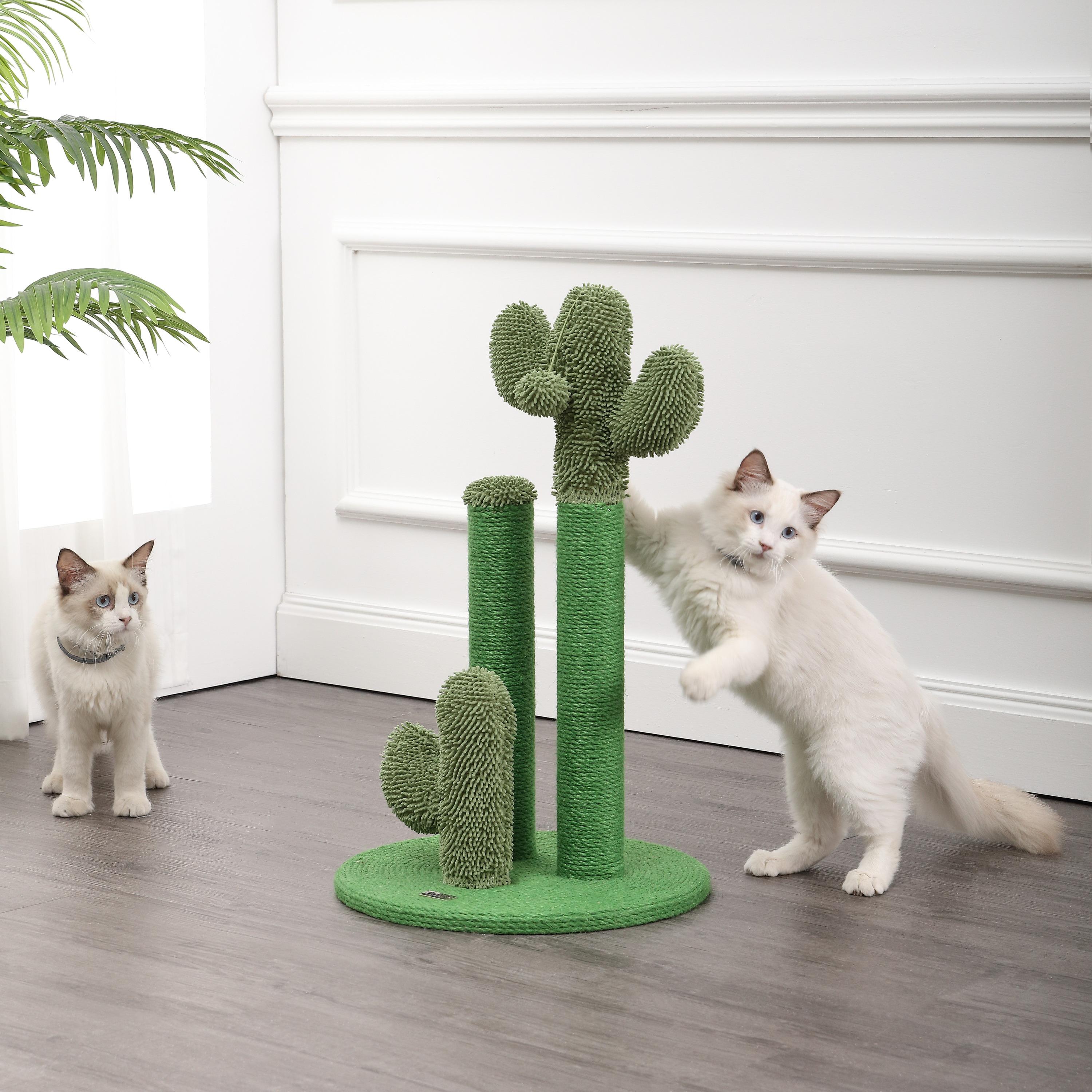 Marfa 25.25" Modern Jute Triple-Cactus Cat Scratching Post with Fuzzy Toy, Green